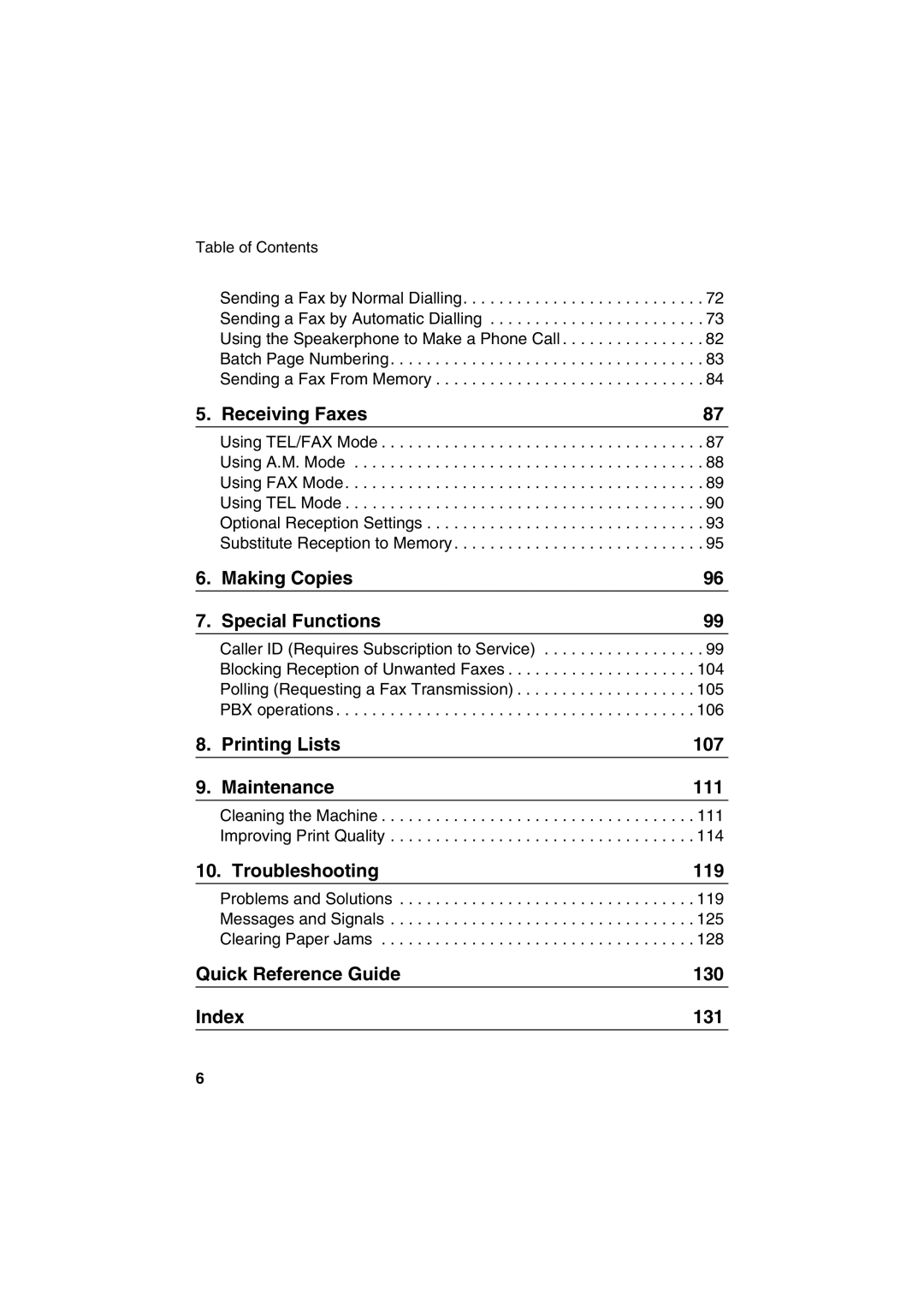 Sharp UX-BS60 operation manual Printing Lists 107 Maintenance 111 