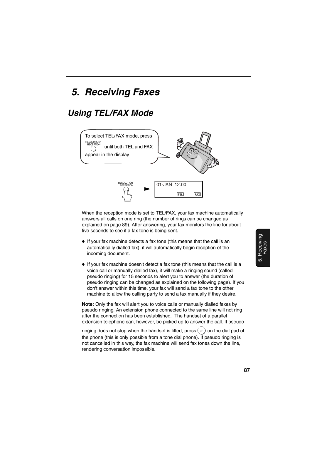 Sharp UX-BS60 operation manual Receiving Faxes, Using TEL/FAX Mode 