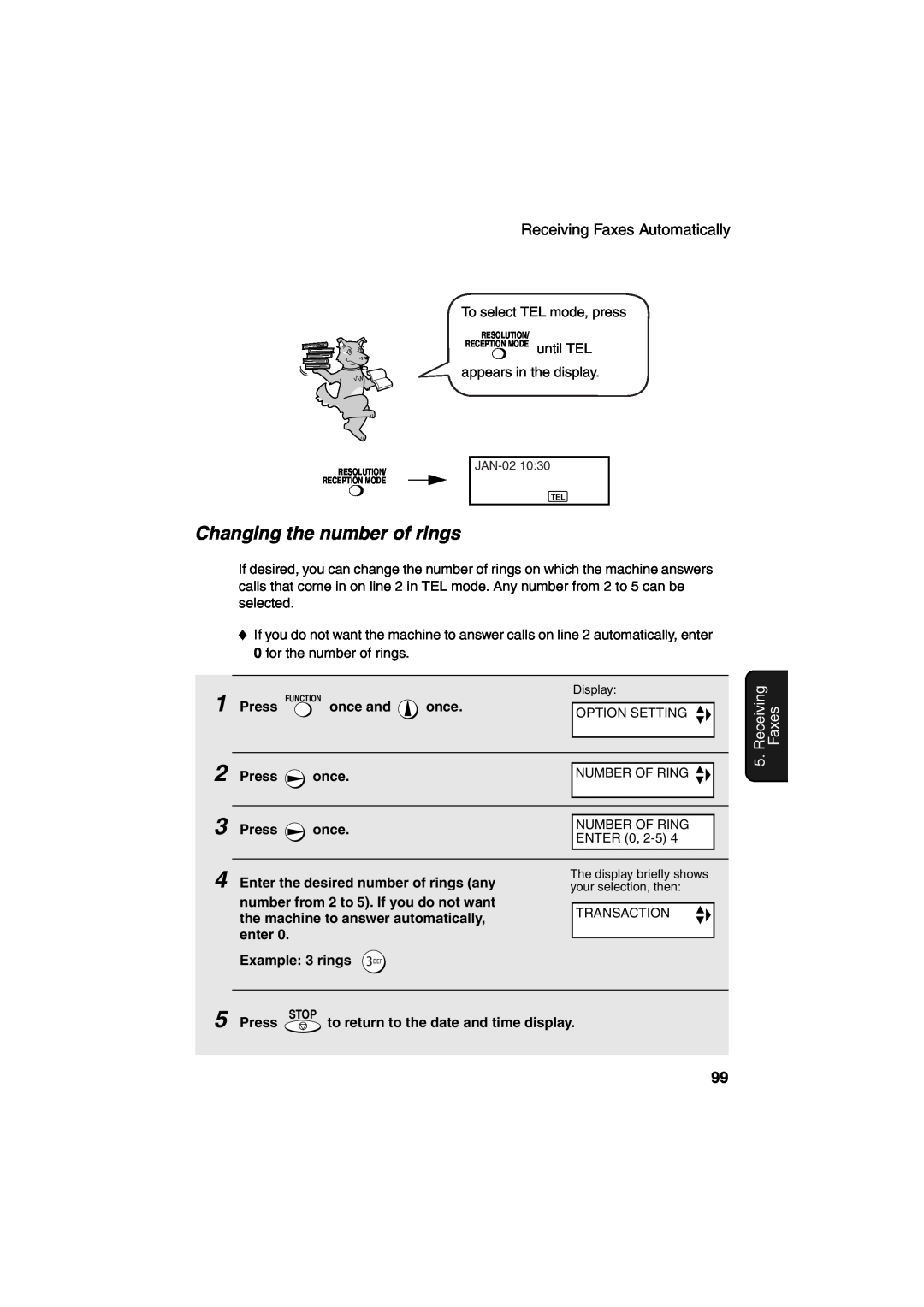 Sharp UX-CD600 operation manual Changing the number of rings, Receiving Faxes Automatically 