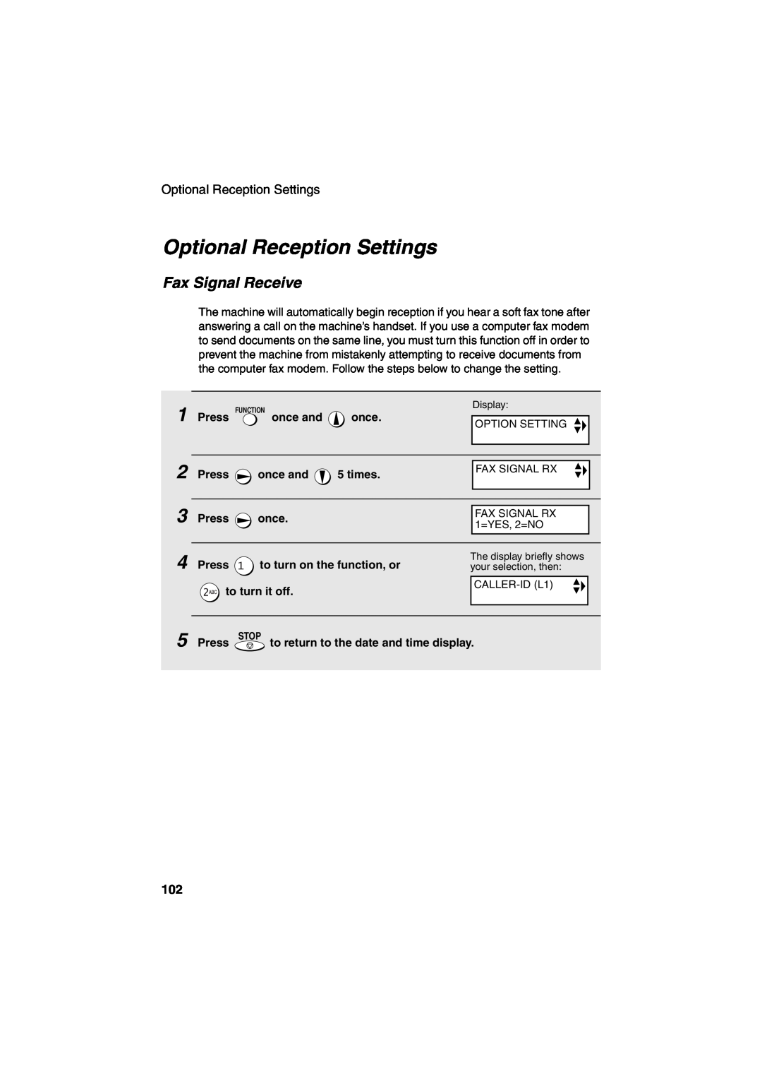 Sharp UX-CD600 operation manual Optional Reception Settings, Fax Signal Receive 
