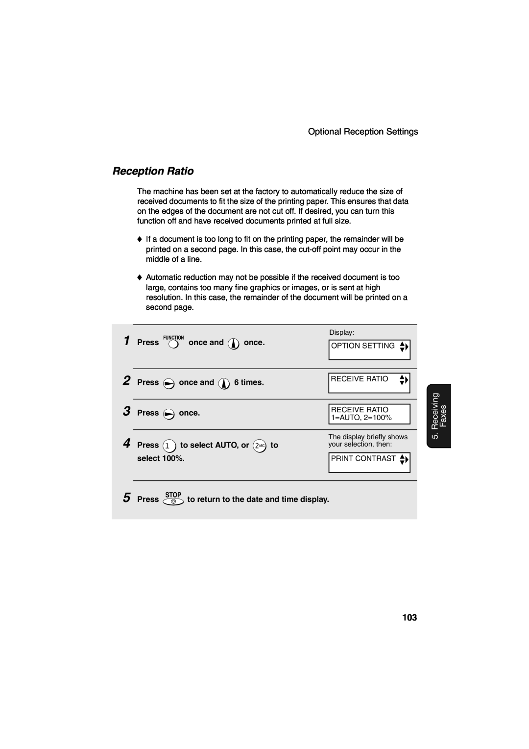 Sharp UX-CD600 operation manual Reception Ratio, Receiving, Faxes 