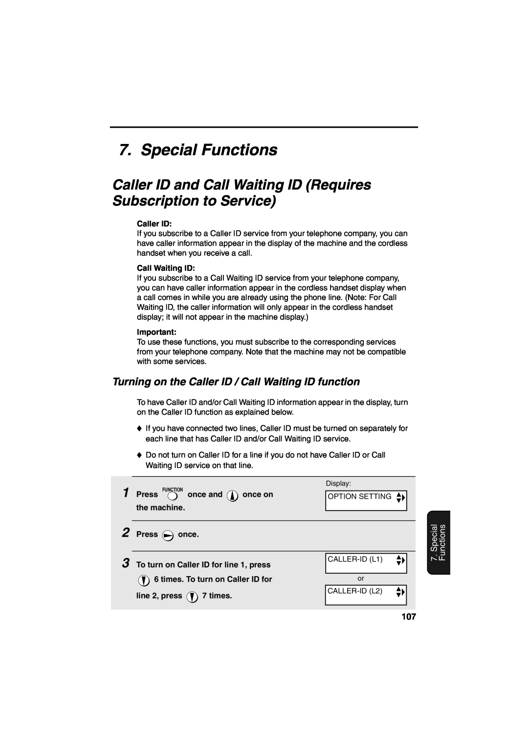 Sharp UX-CD600 operation manual Special Functions, Caller ID and Call Waiting ID Requires Subscription to Service 