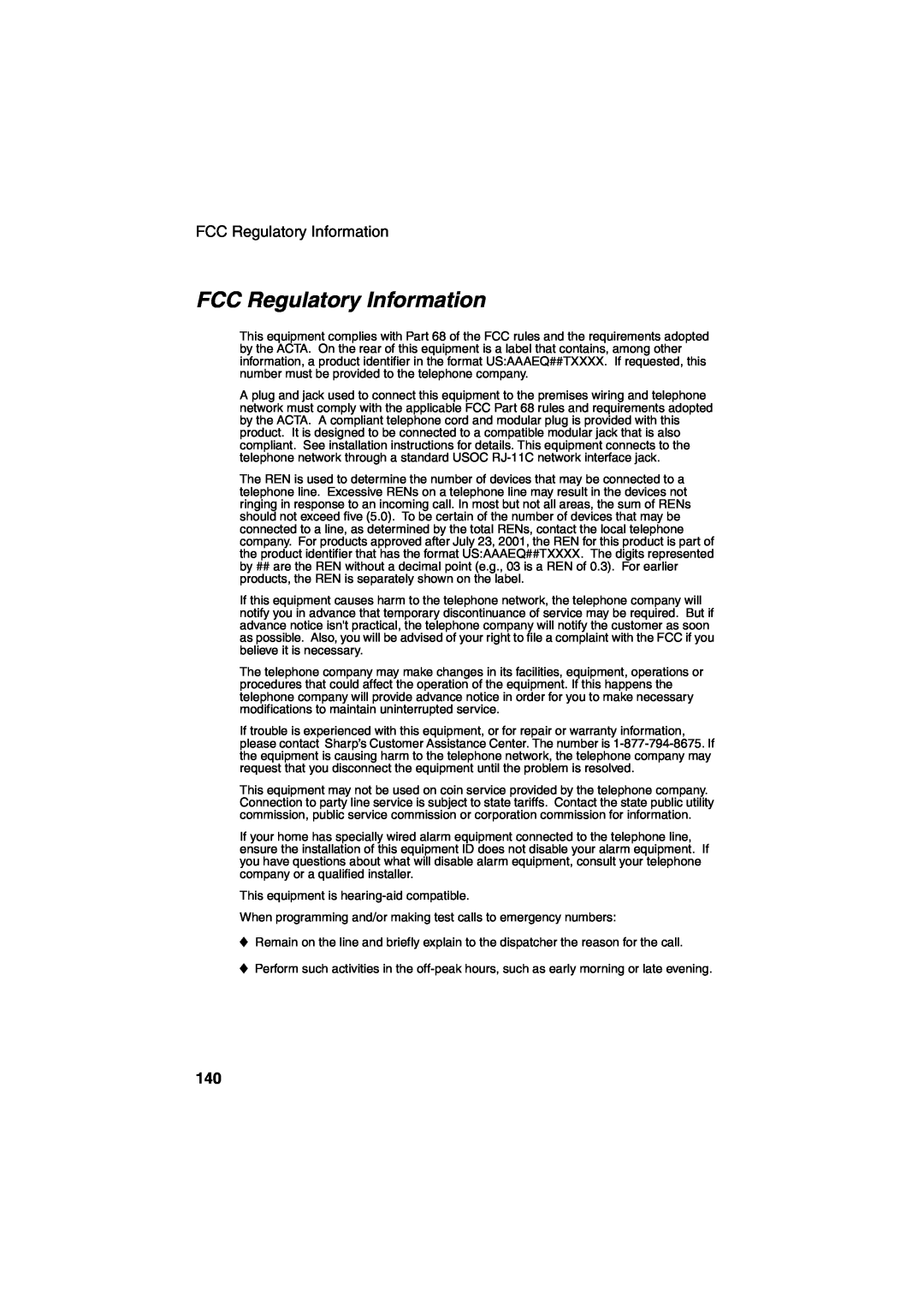 Sharp UX-CD600 operation manual FCC Regulatory Information 