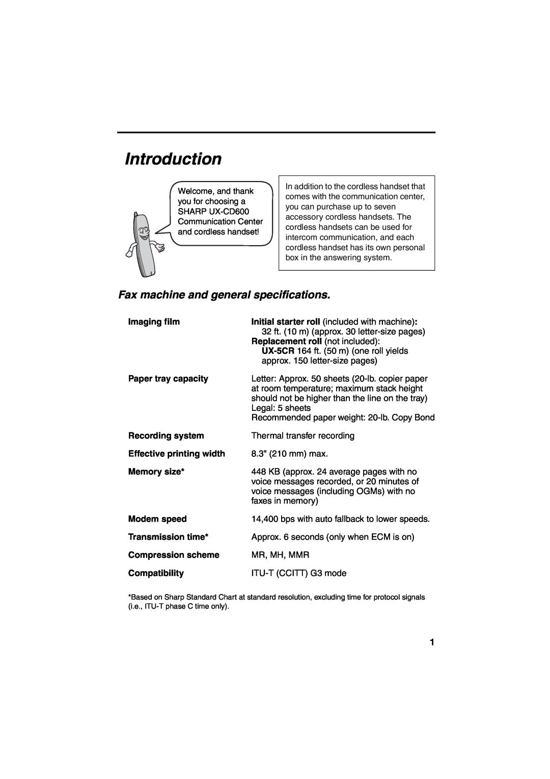 Sharp UX-CD600 operation manual Introduction, Fax machine and general specifications 