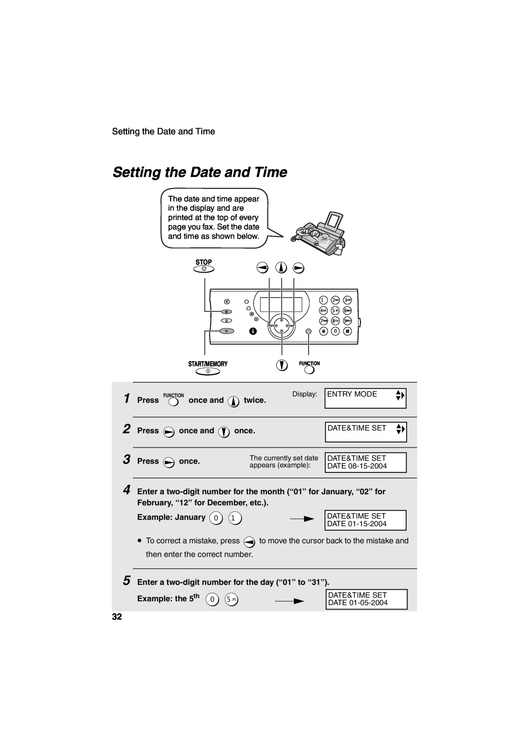 Sharp UX-CD600 operation manual Setting the Date and Time 