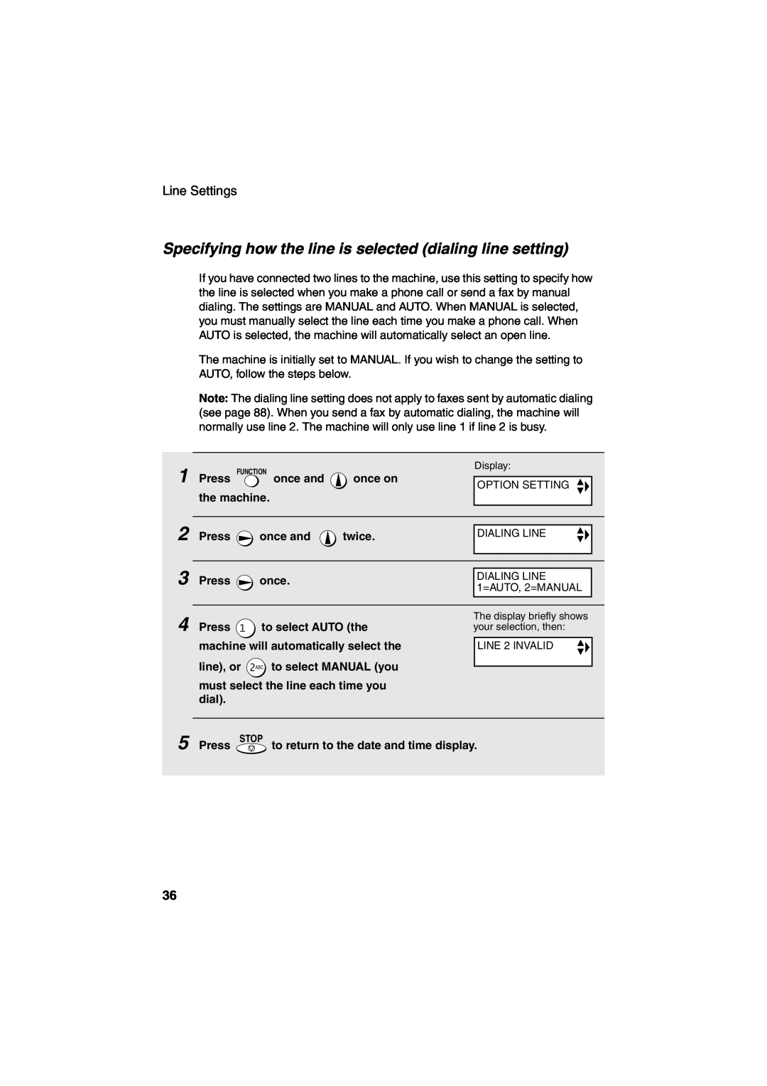 Sharp UX-CD600 operation manual Specifying how the line is selected dialing line setting, Stop 
