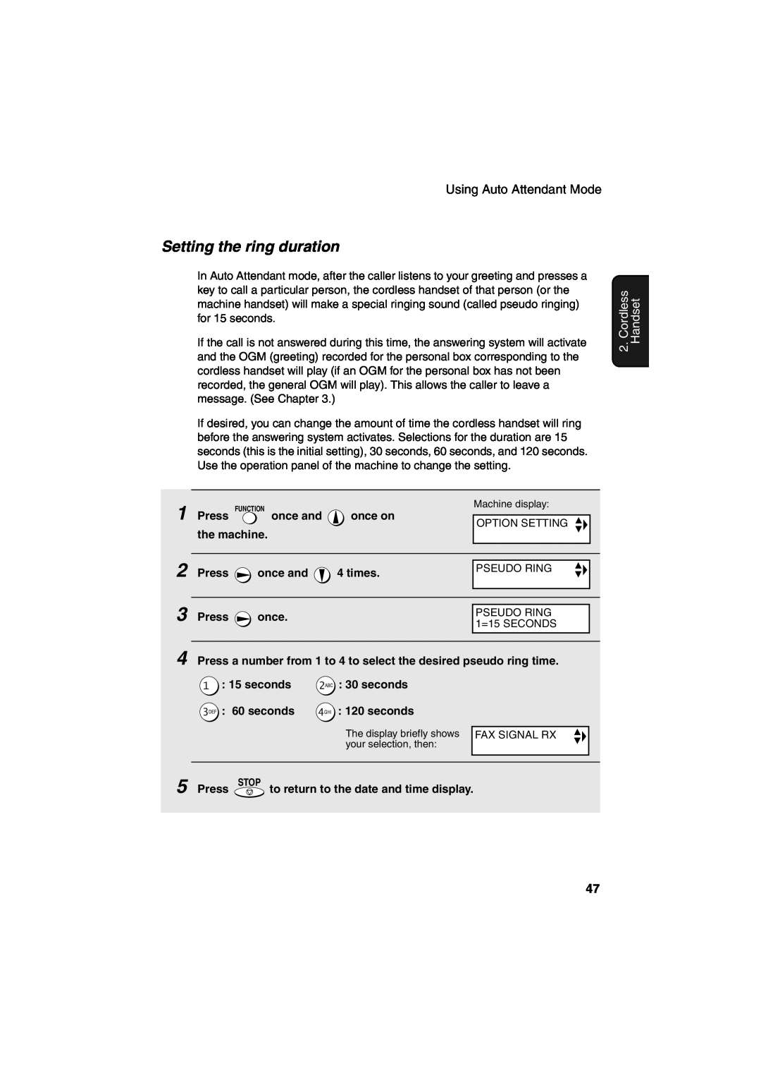 Sharp UX-CD600 operation manual Setting the ring duration, Cordless Handset 