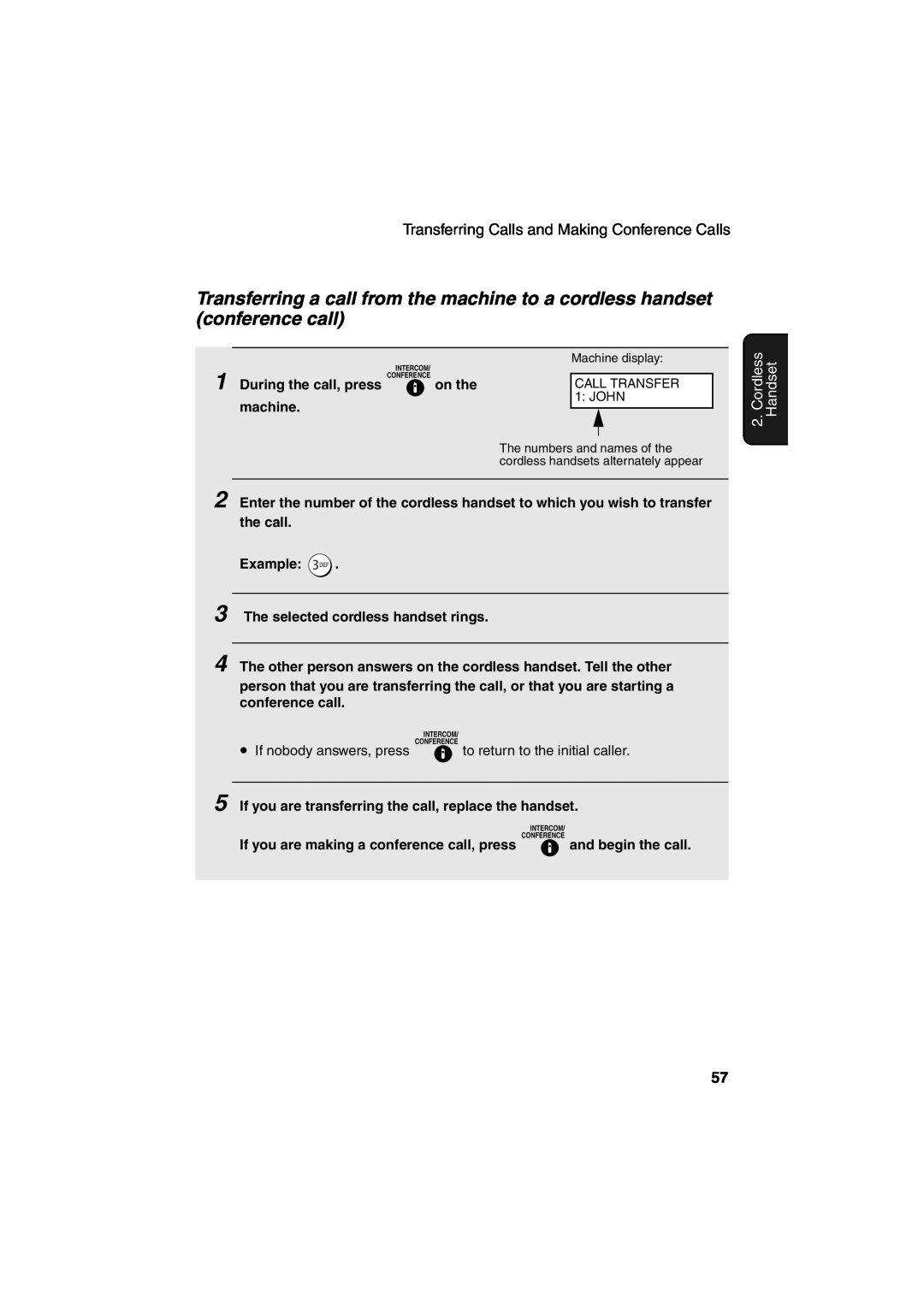 Sharp UX-CD600 operation manual Cordless Handset, If nobody answers, press, to return to the initial caller 