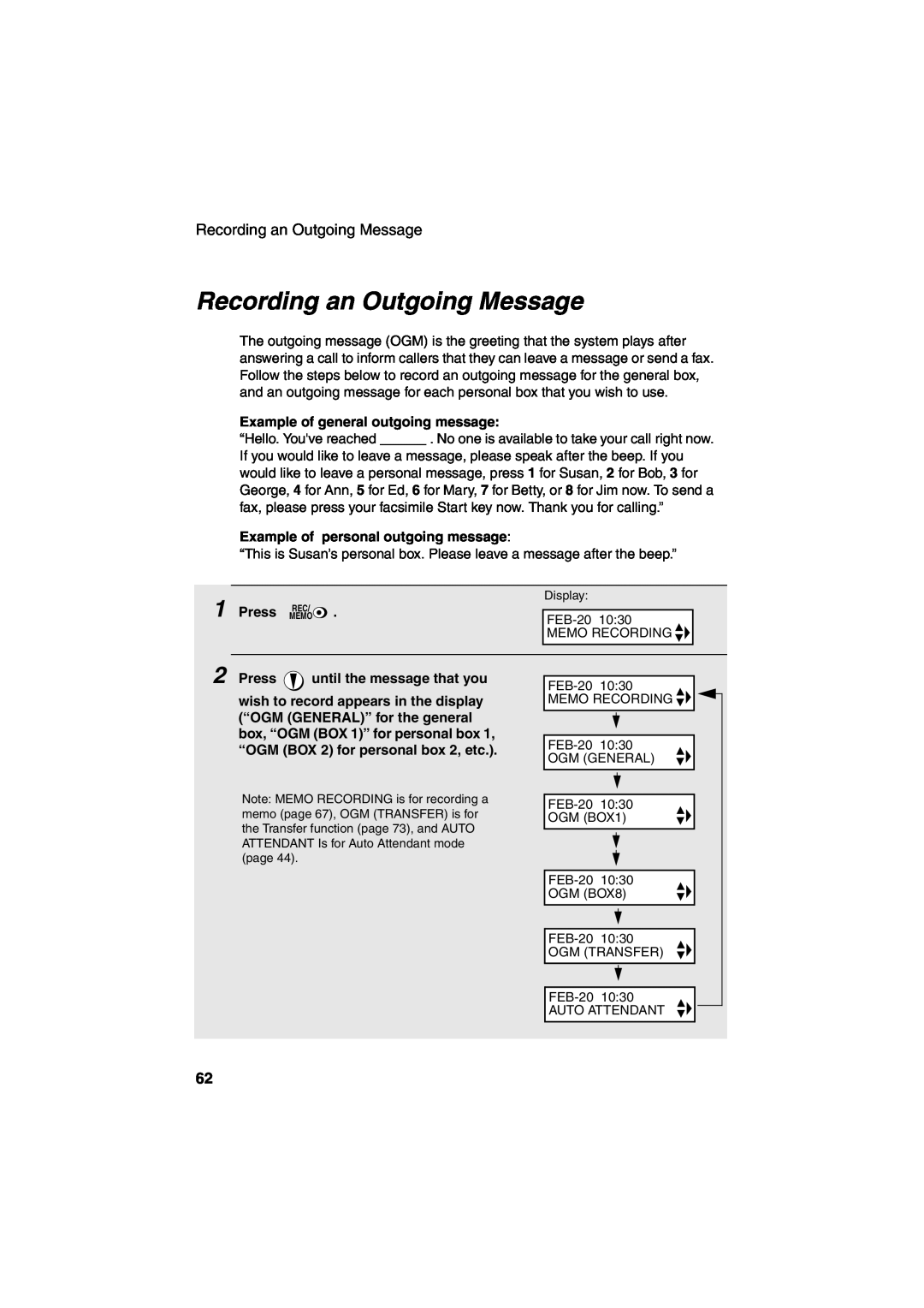 Sharp UX-CD600 operation manual Recording an Outgoing Message 