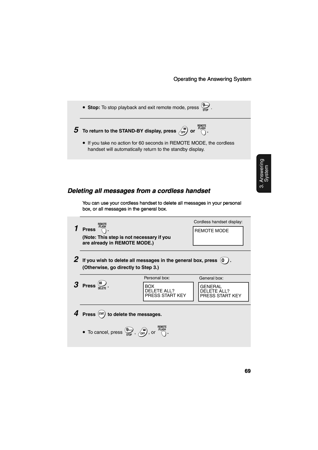 Sharp UX-CD600 operation manual Deleting all messages from a cordless handset, Answering, System 