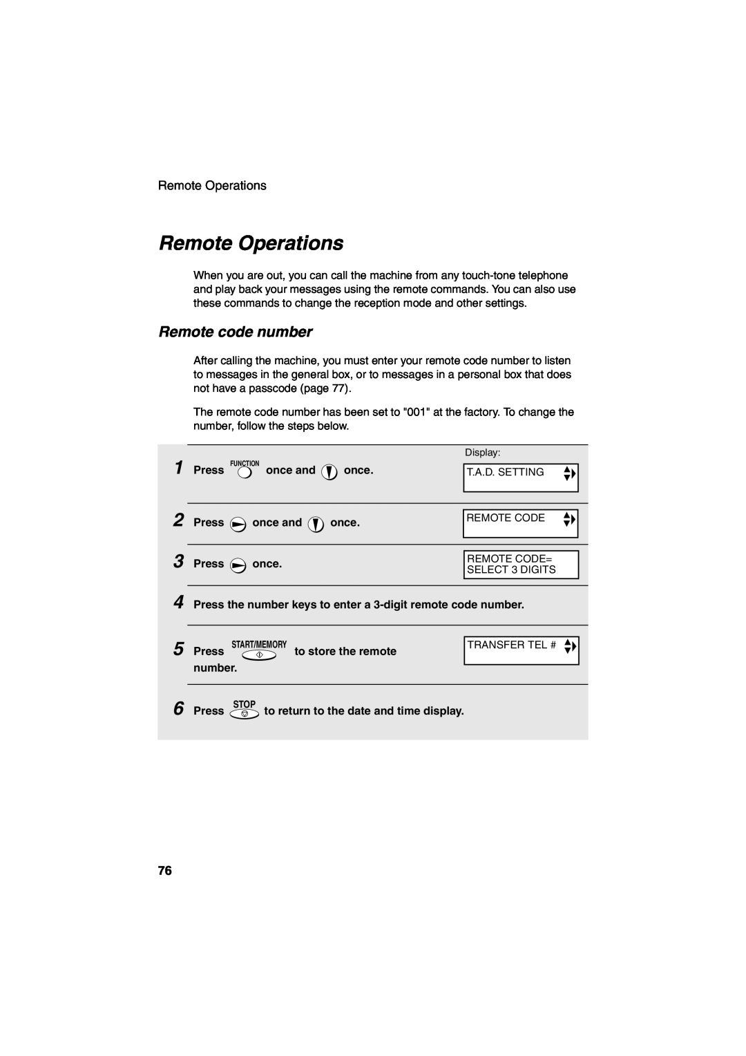 Sharp UX-CD600 operation manual Remote Operations, Remote code number 
