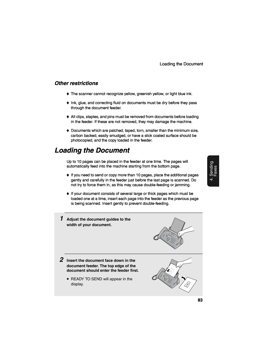 Sharp UX-CD600 operation manual Loading the Document, Other restrictions, Sending, Faxes 