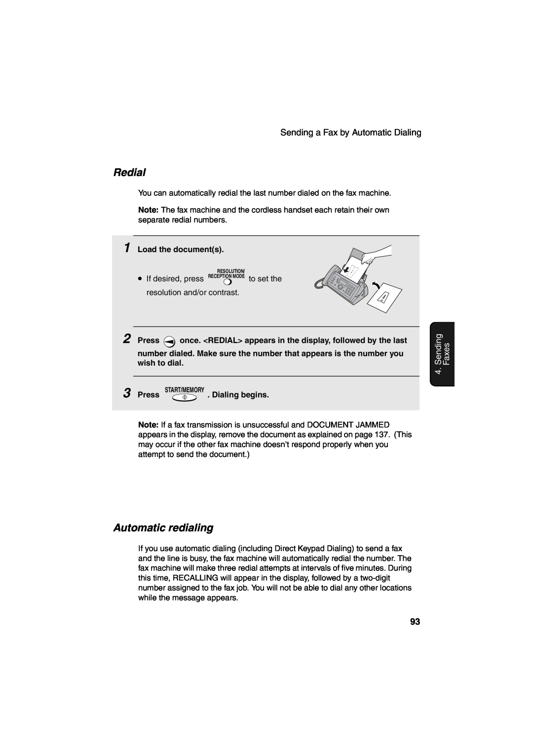 Sharp UX-CD600 operation manual Automatic redialing, Redial, Sending a Fax by Automatic Dialing, Faxes 