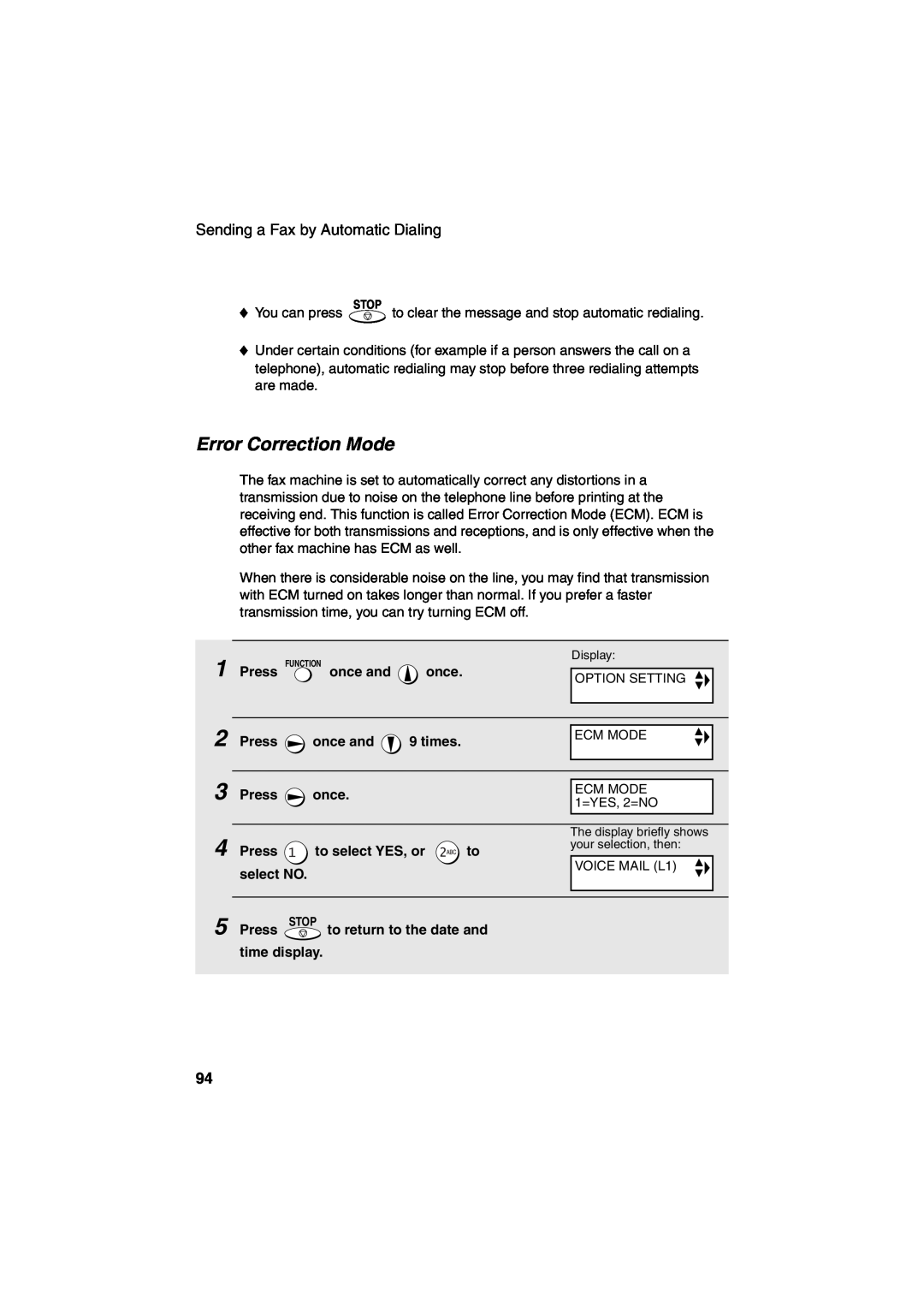 Sharp UX-CD600 operation manual Error Correction Mode 