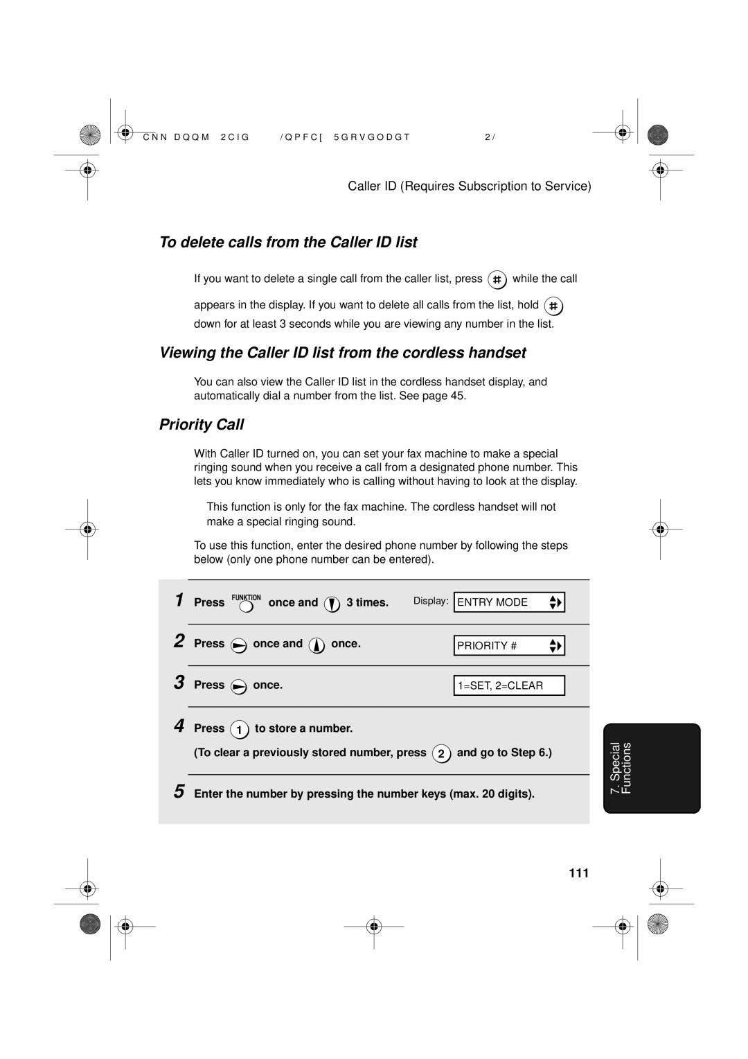 Sharp UX-D50 To delete calls from the Caller ID list, Viewing the Caller ID list from the cordless handset, Priority Call 