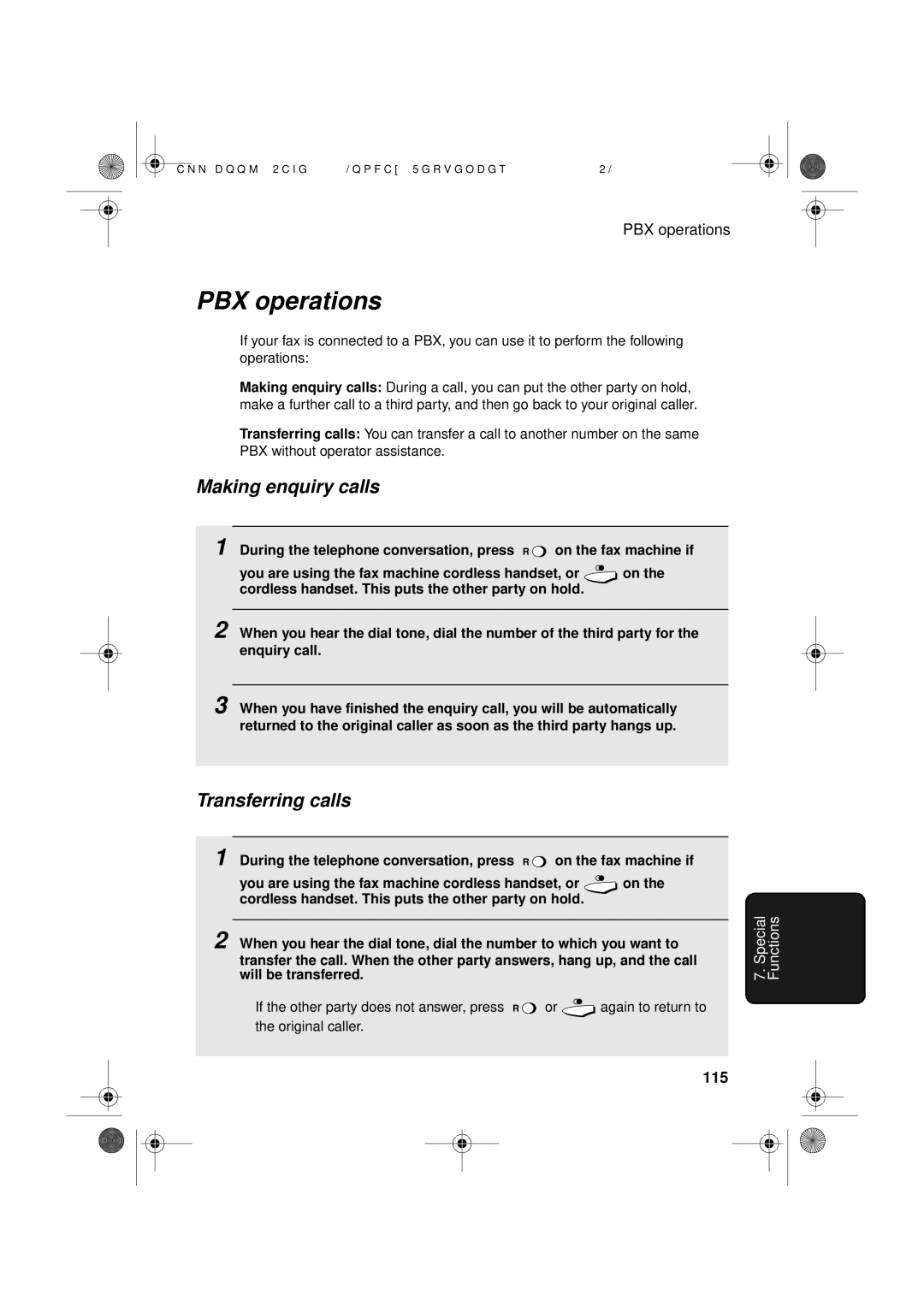 Sharp UX-D50 manual PBX operations, Making enquiry calls, Transferring calls, 115 