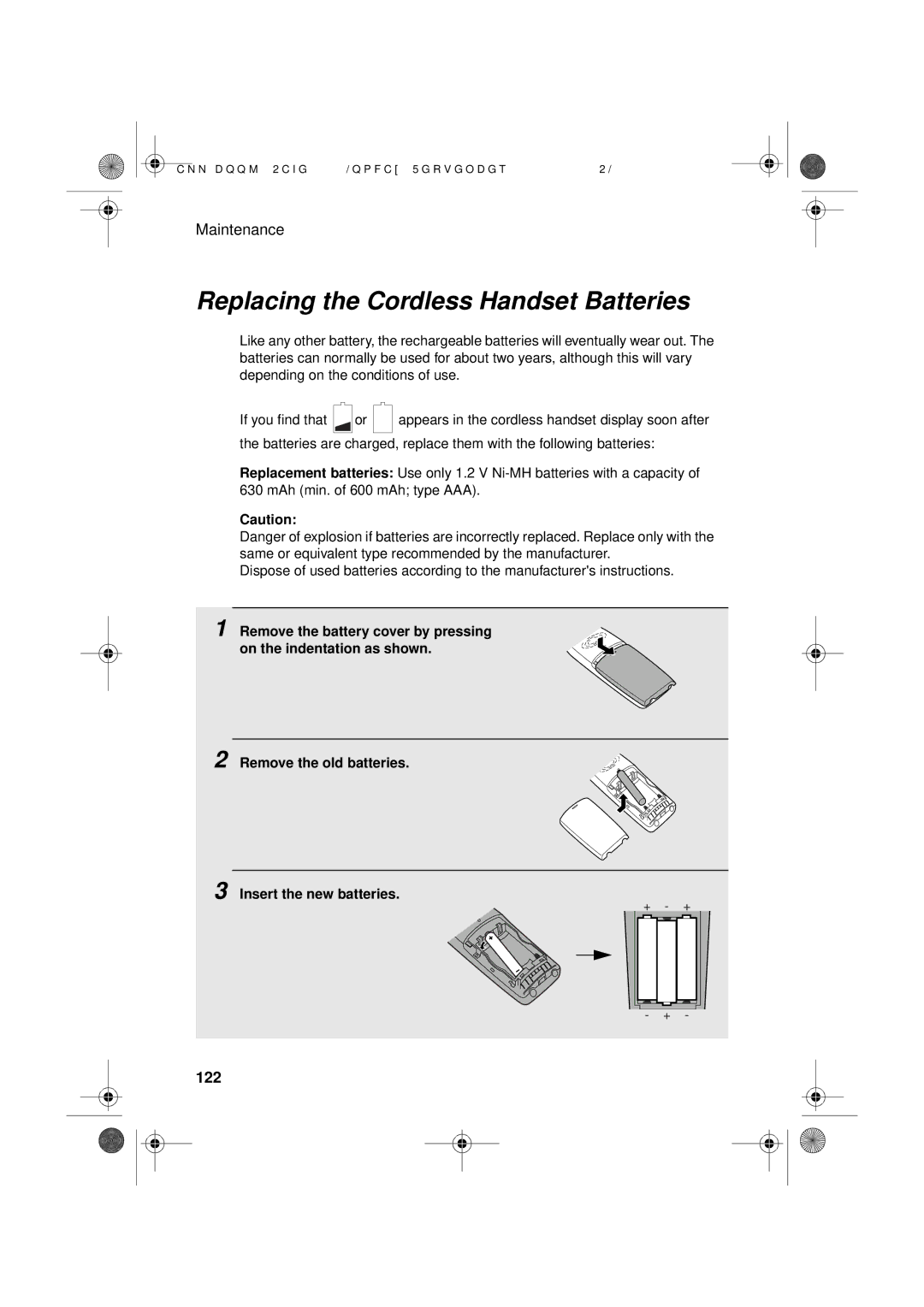 Sharp UX-D50 manual Replacing the Cordless Handset Batteries, 122 