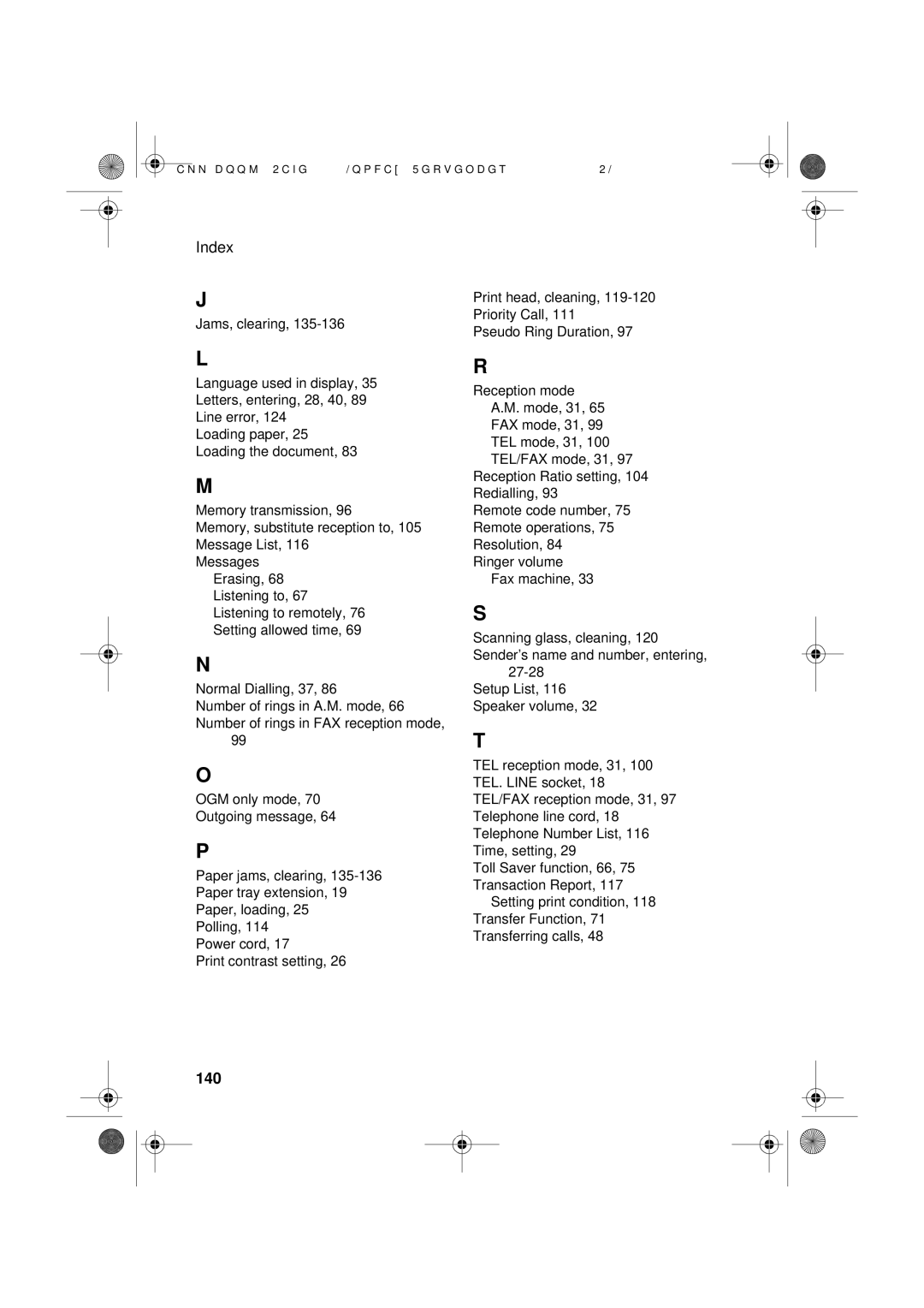 Sharp UX-D50 manual Index, 140 