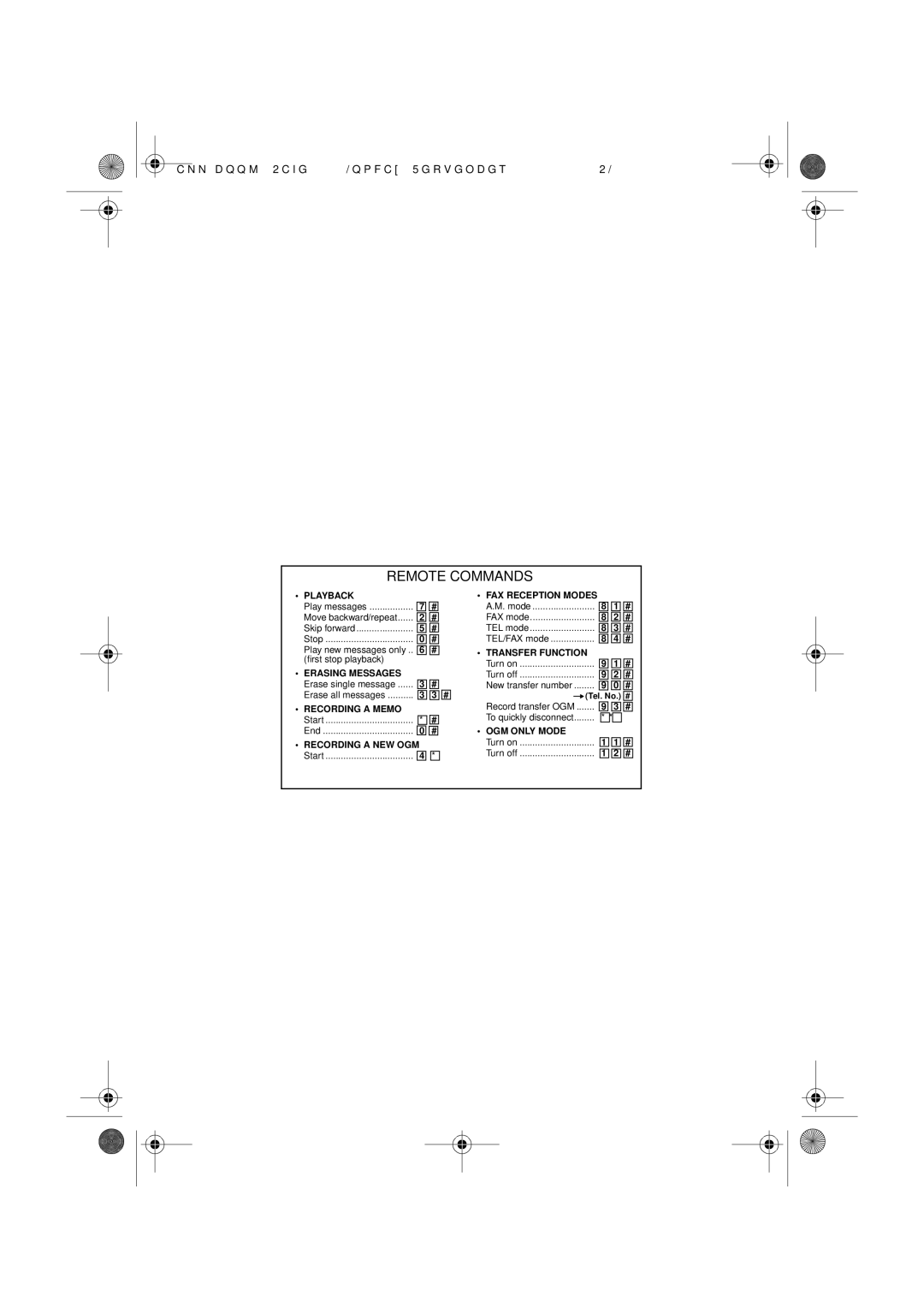 Sharp UX-D50 manual Remote Commands 