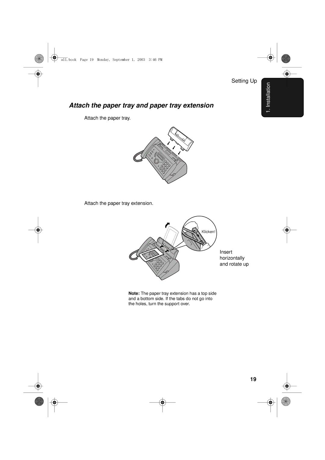 Sharp UX-D50 manual Attach the paper tray and paper tray extension 