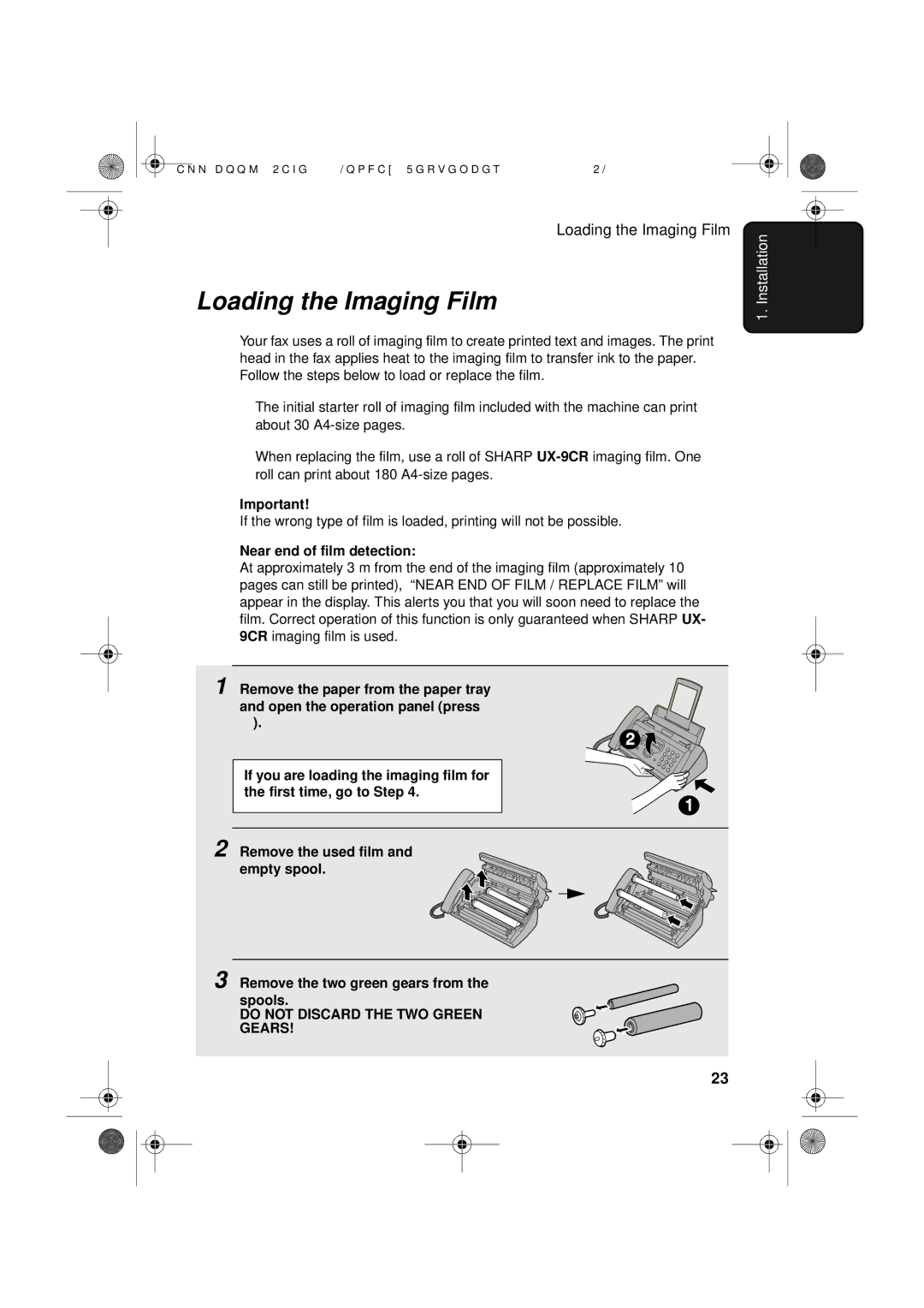 Sharp UX-D50 manual Loading the Imaging Film, Near end of film detection 