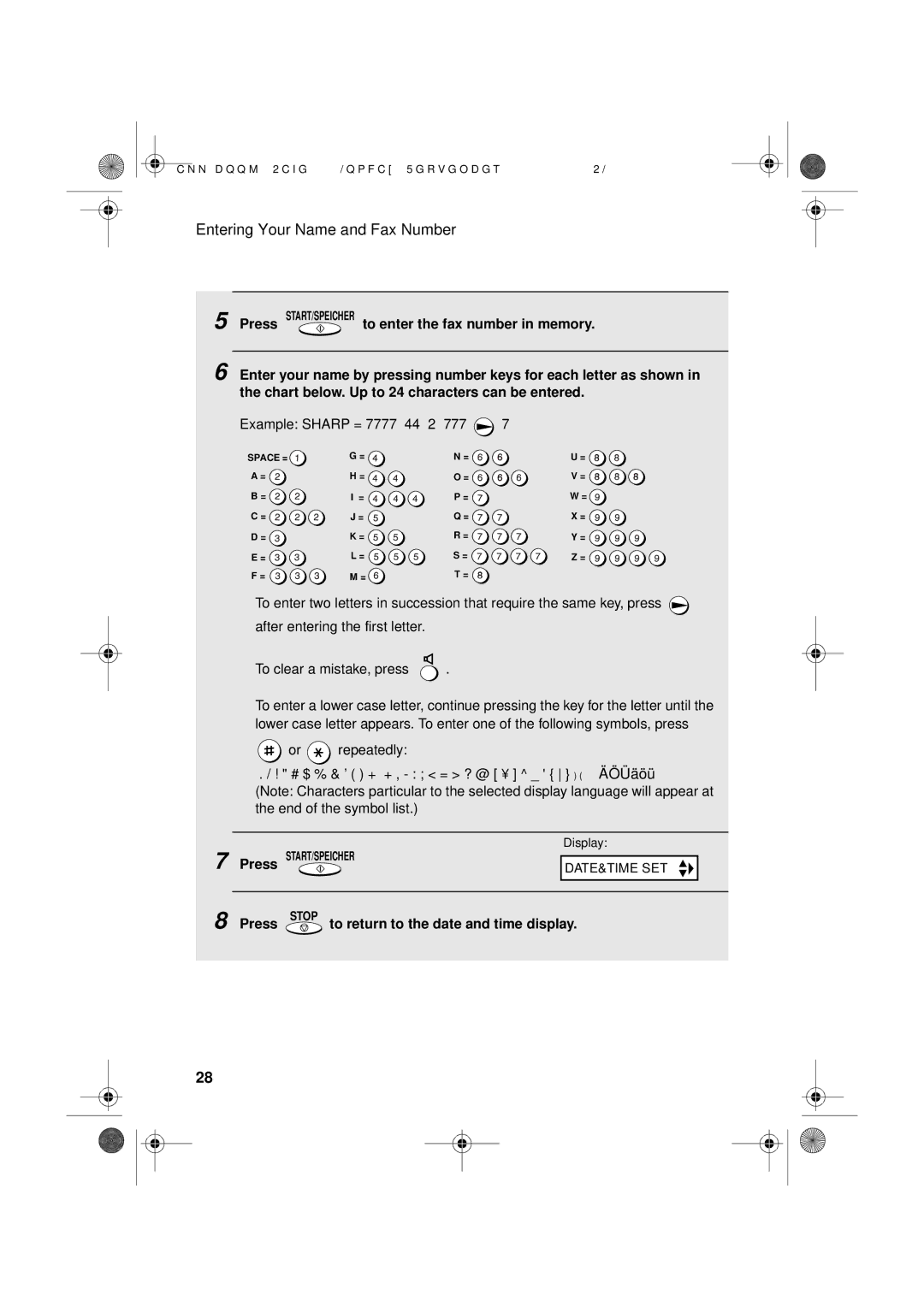 Sharp UX-D50 manual Or repeatedly # $ % & ’ + + , = ? @ ¥ ÄÖÜäöü 