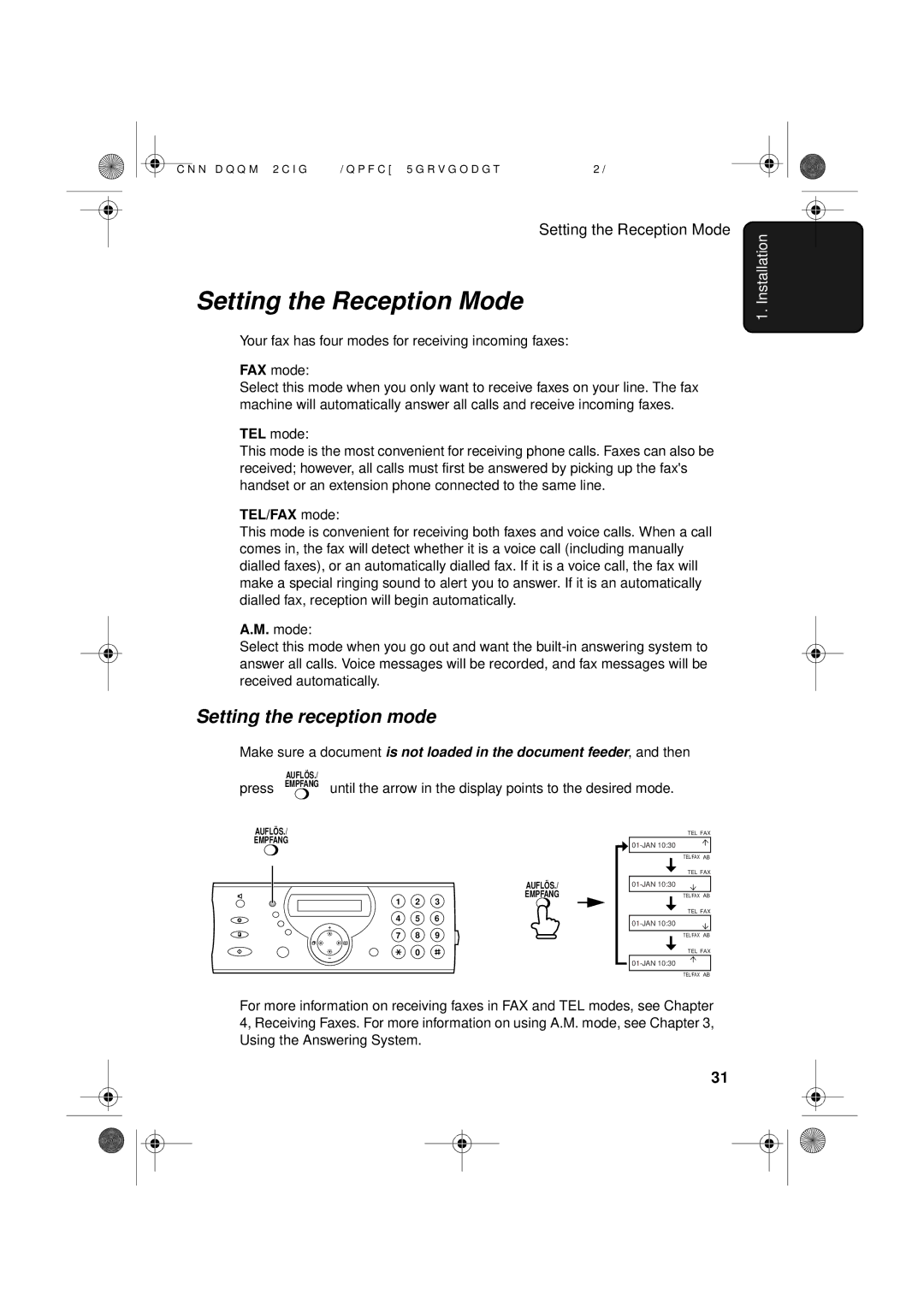 Sharp UX-D50 manual Setting the Reception Mode, Setting the reception mode, TEL/FAX mode 