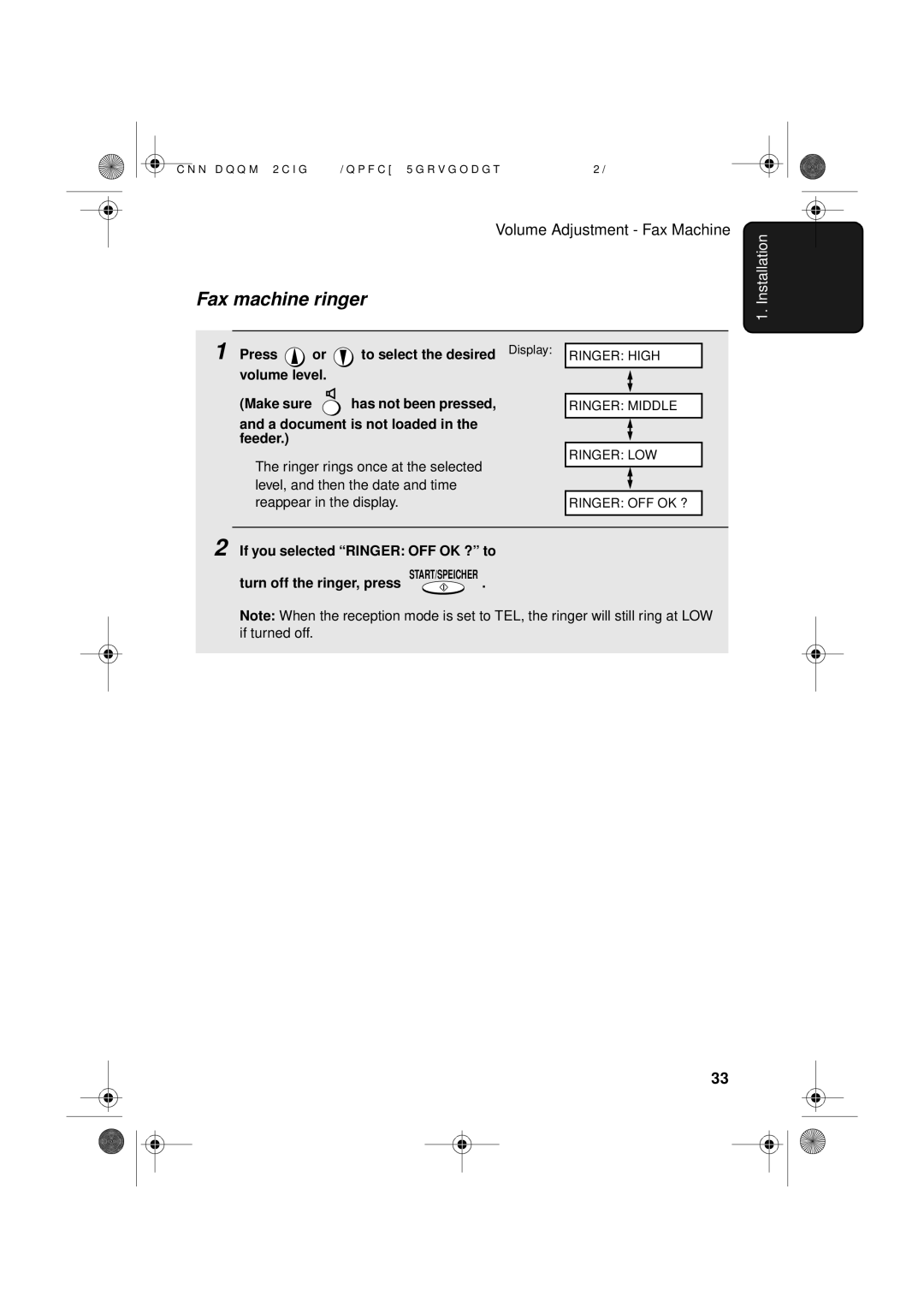 Sharp UX-D50 manual Fax machine ringer 