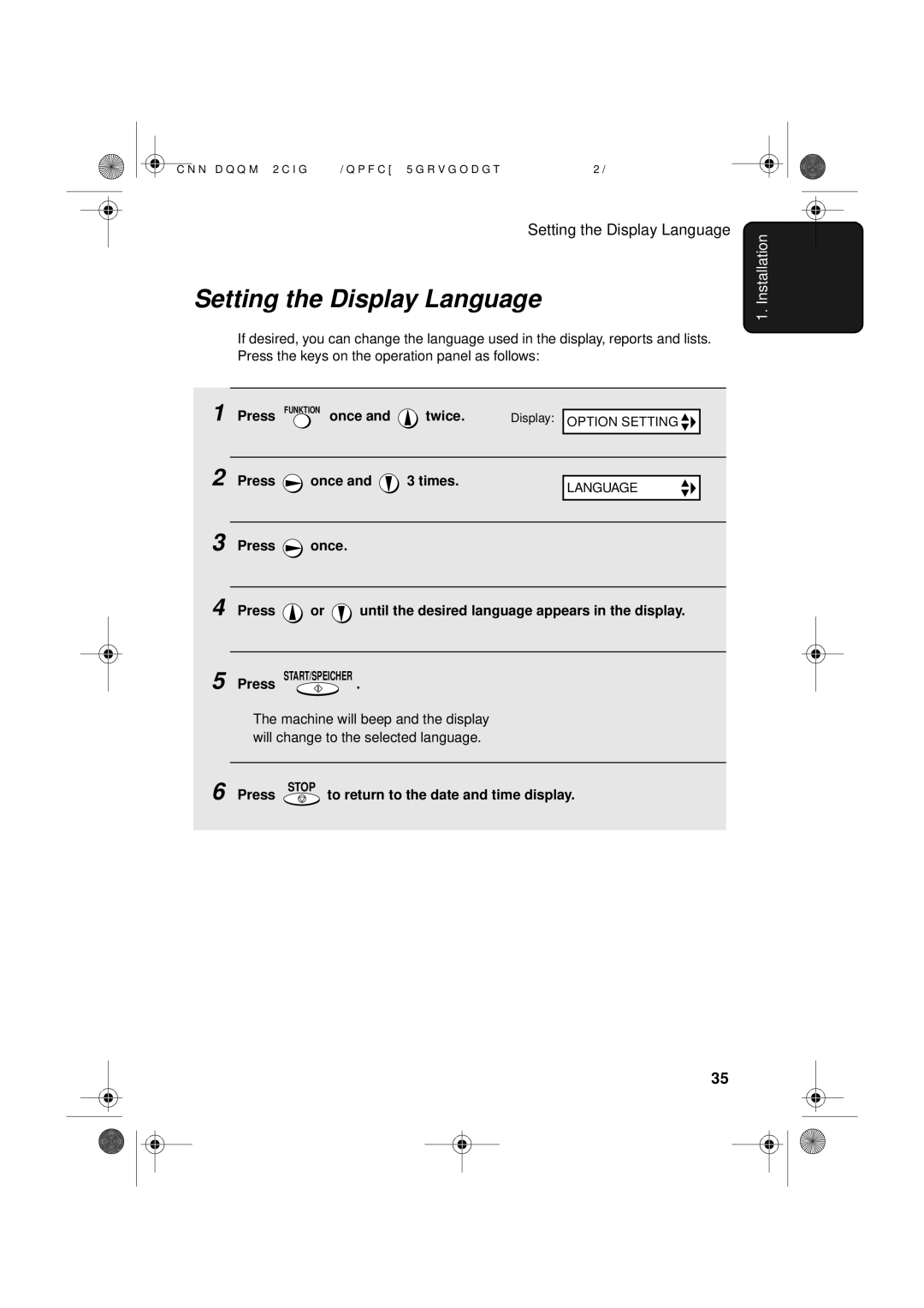 Sharp UX-D50 manual Setting the Display Language 