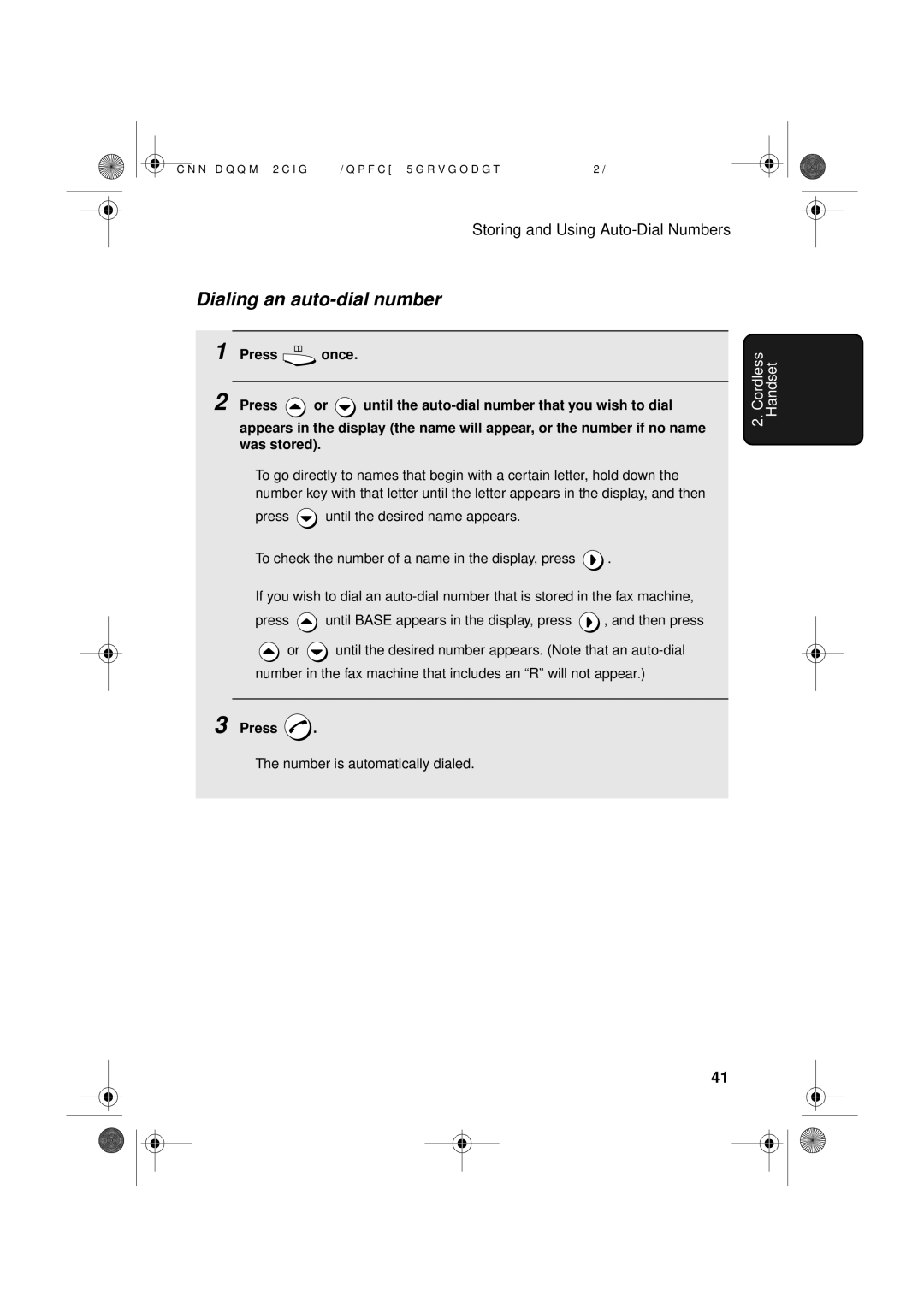 Sharp UX-D50 manual Dialing an auto-dial number 