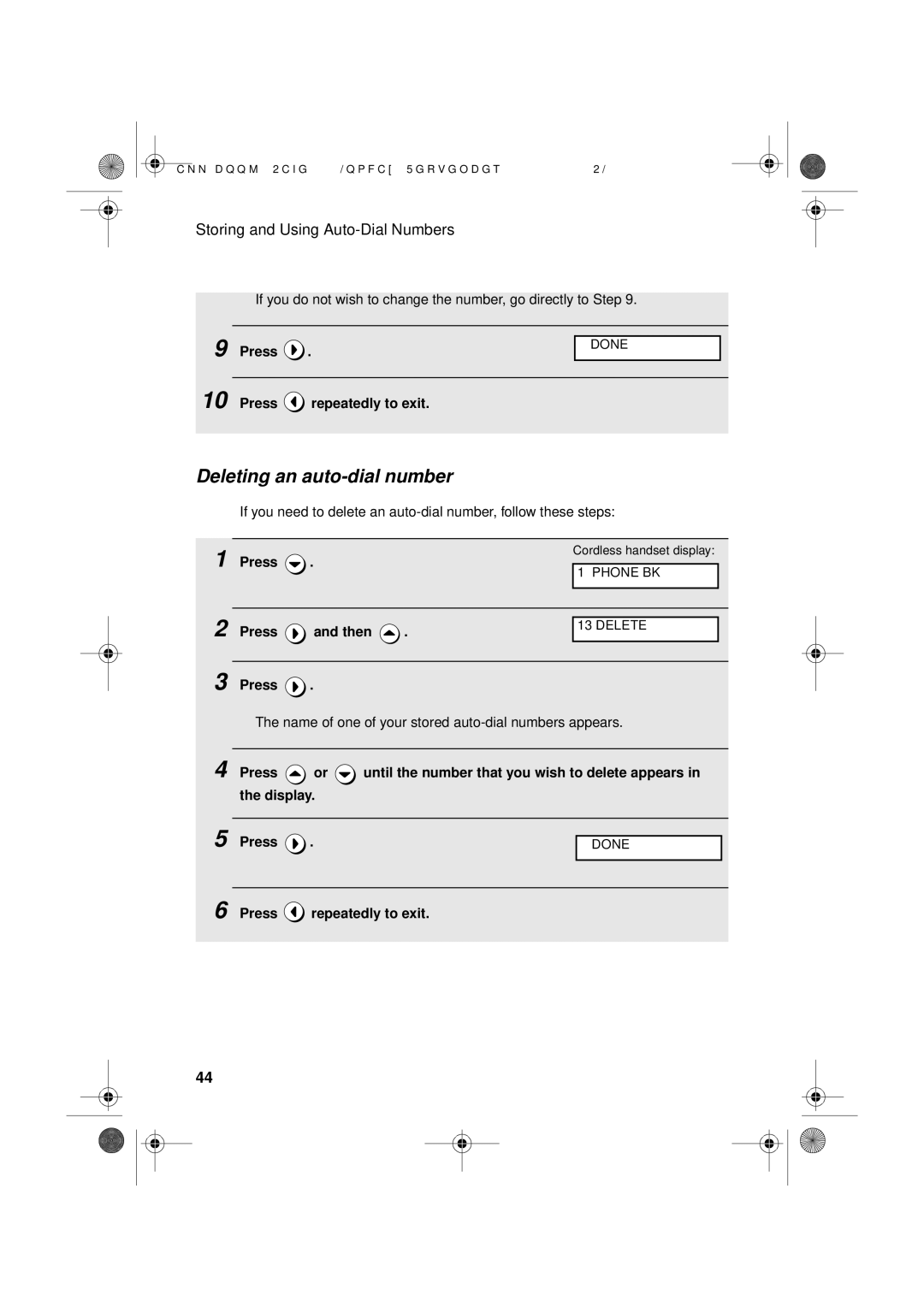 Sharp UX-D50 manual Deleting an auto-dial number, Press repeatedly to exit 