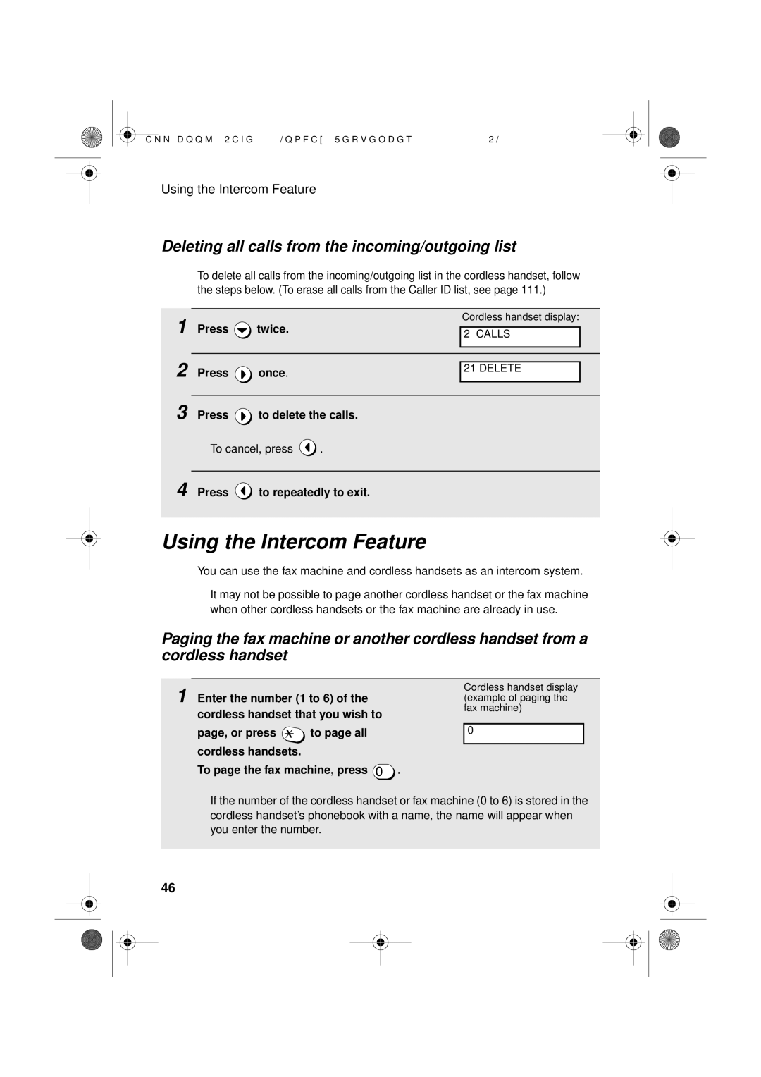 Sharp UX-D50 manual Using the Intercom Feature, Deleting all calls from the incoming/outgoing list 