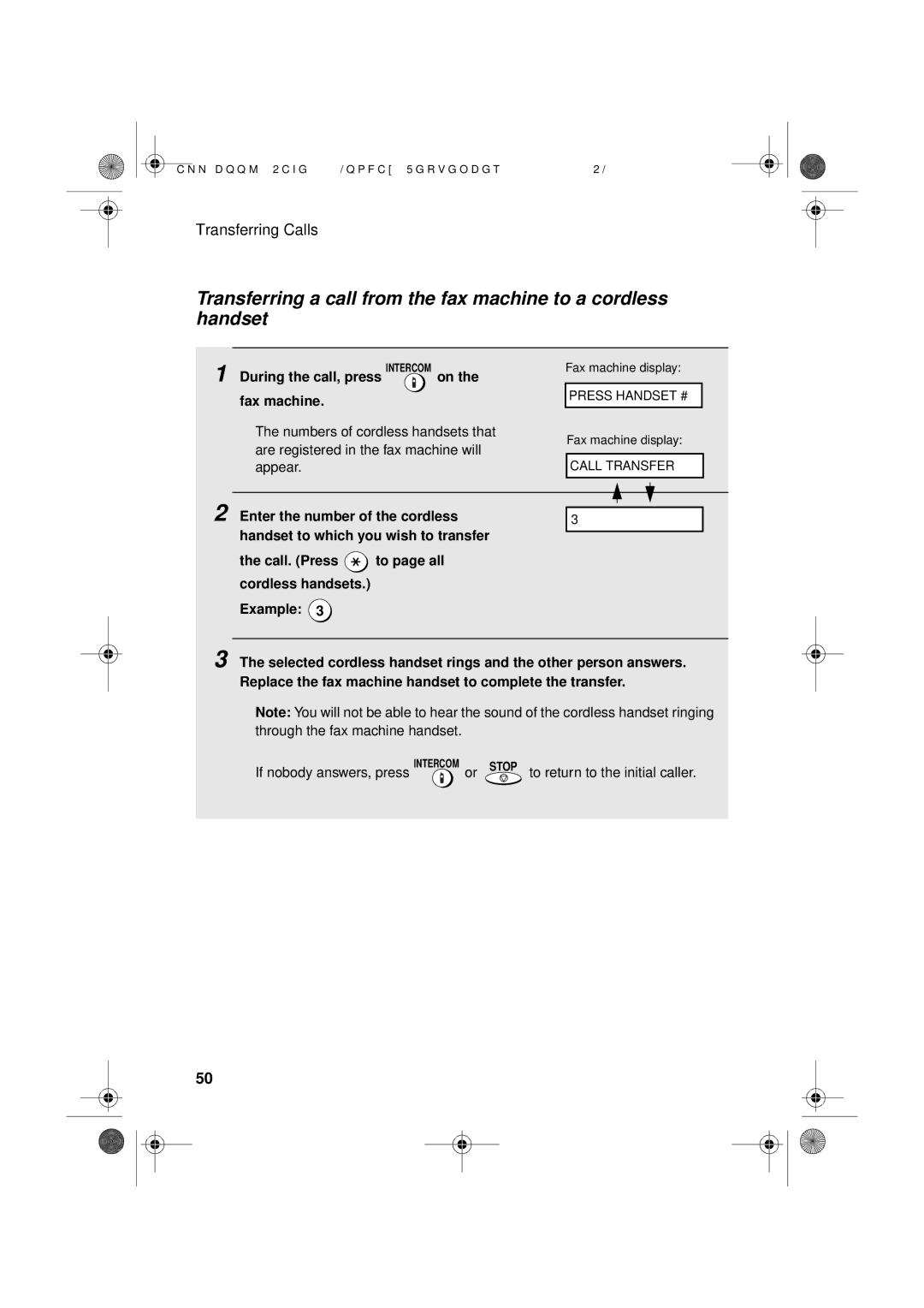 Sharp UX-D50 manual During the call, press Intercom on Fax machine 