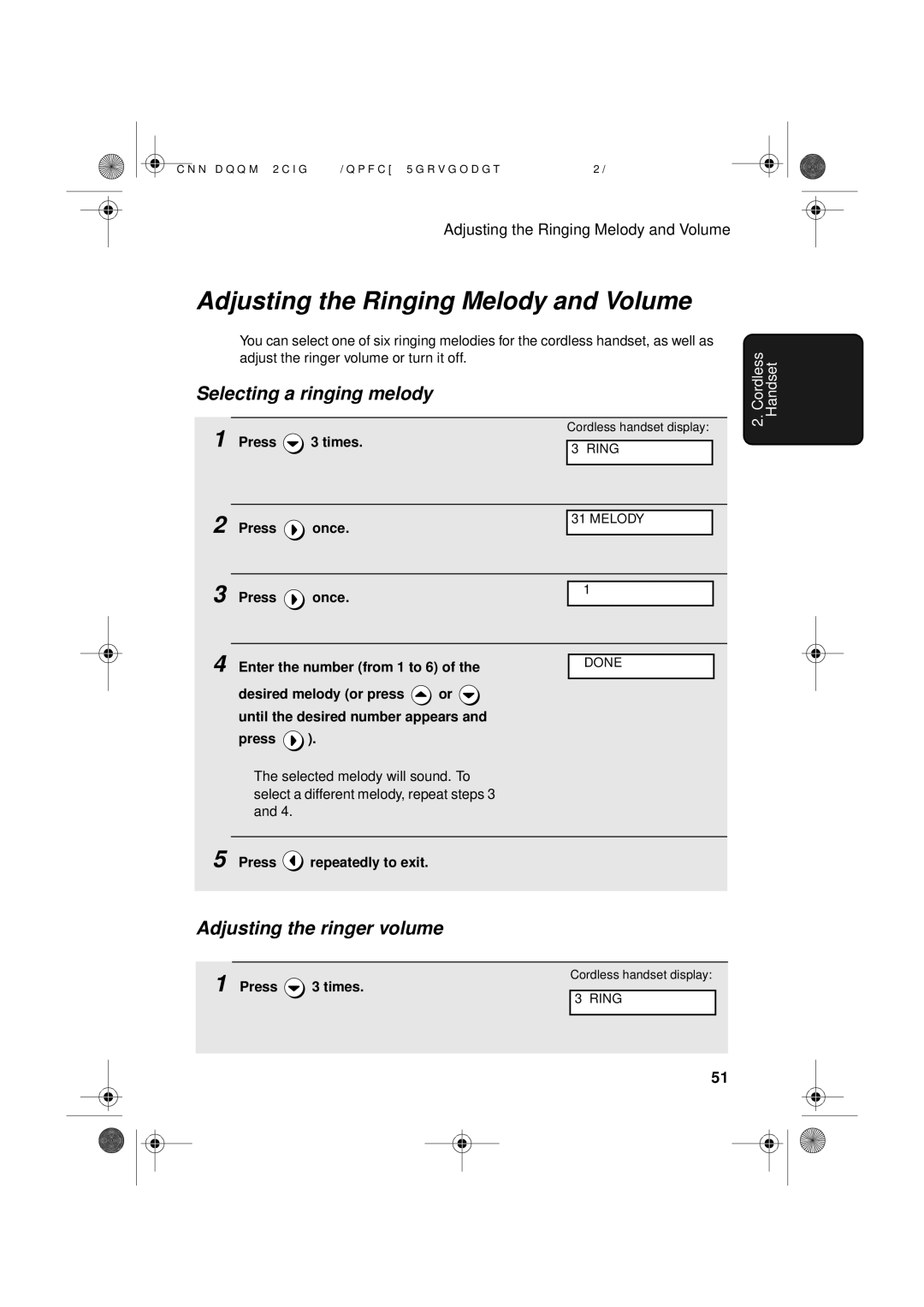 Sharp UX-D50 manual Adjusting the Ringing Melody and Volume, Selecting a ringing melody, Adjusting the ringer volume 