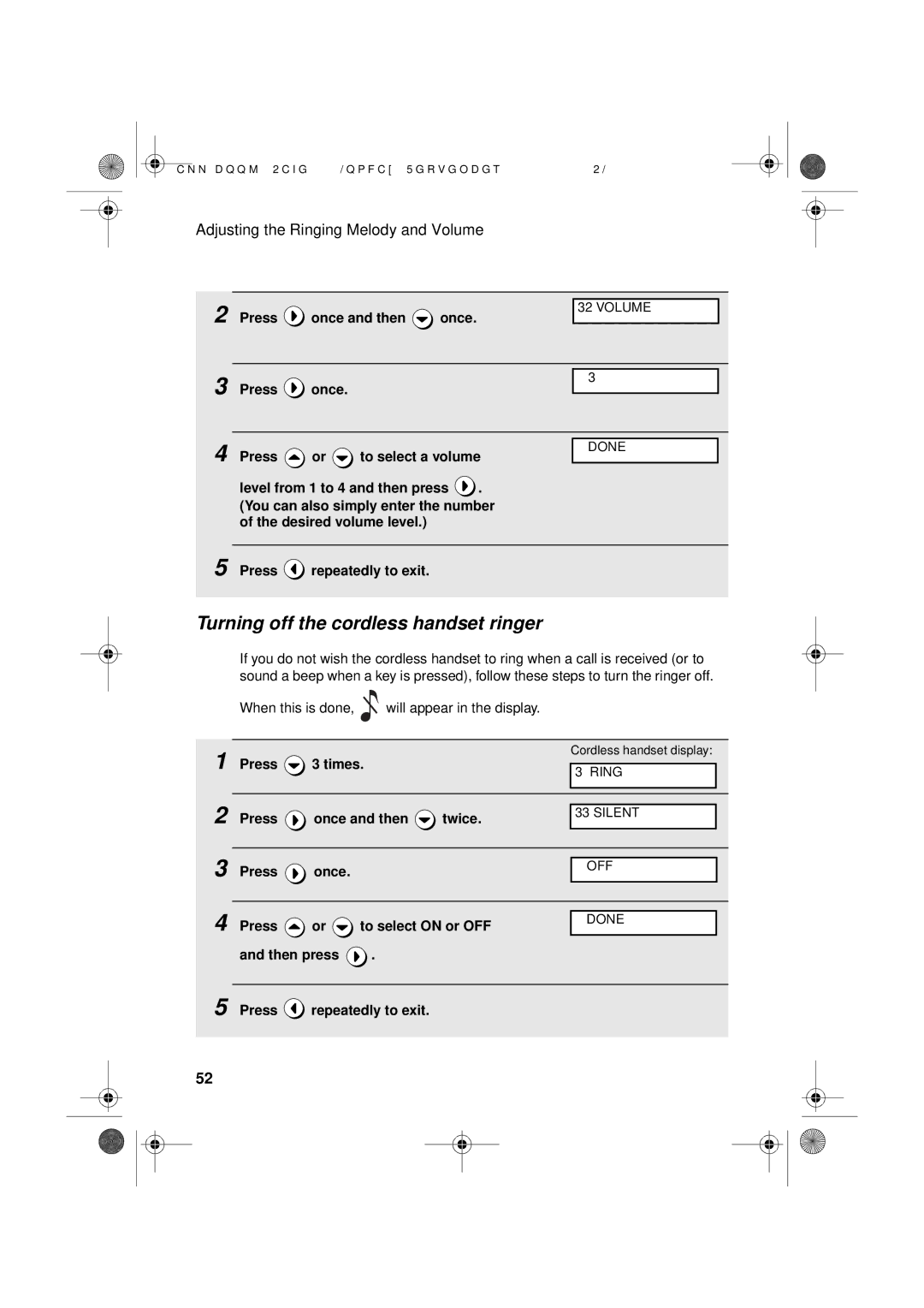 Sharp UX-D50 manual Turning off the cordless handset ringer, To select a volume, Press Once and then Twice 