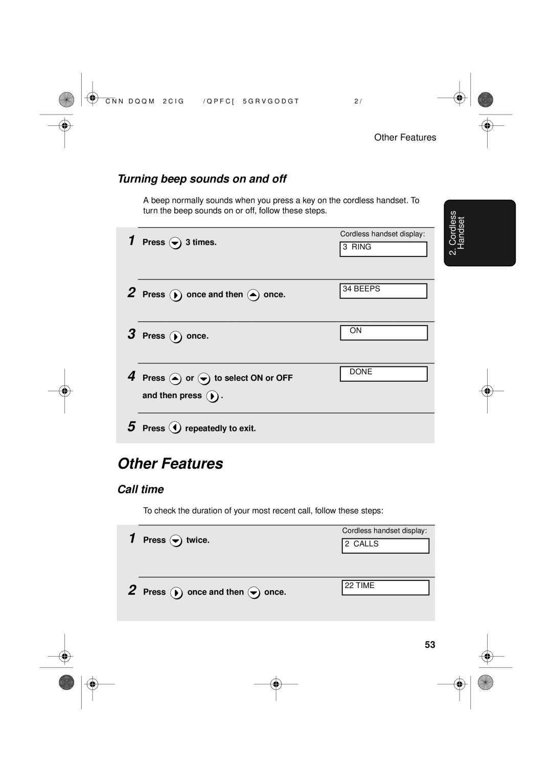 Sharp UX-D50 manual Other Features, Turning beep sounds on and off, Call time 