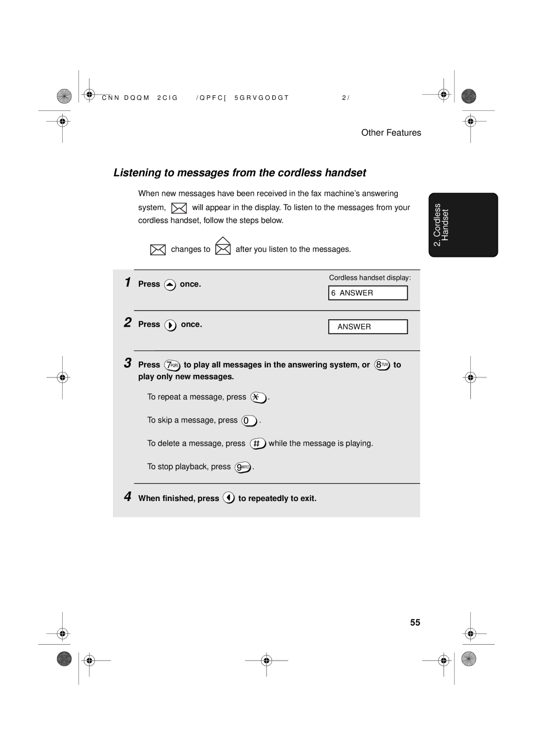 Sharp UX-D50 manual Listening to messages from the cordless handset, When finished, press to repeatedly to exit 