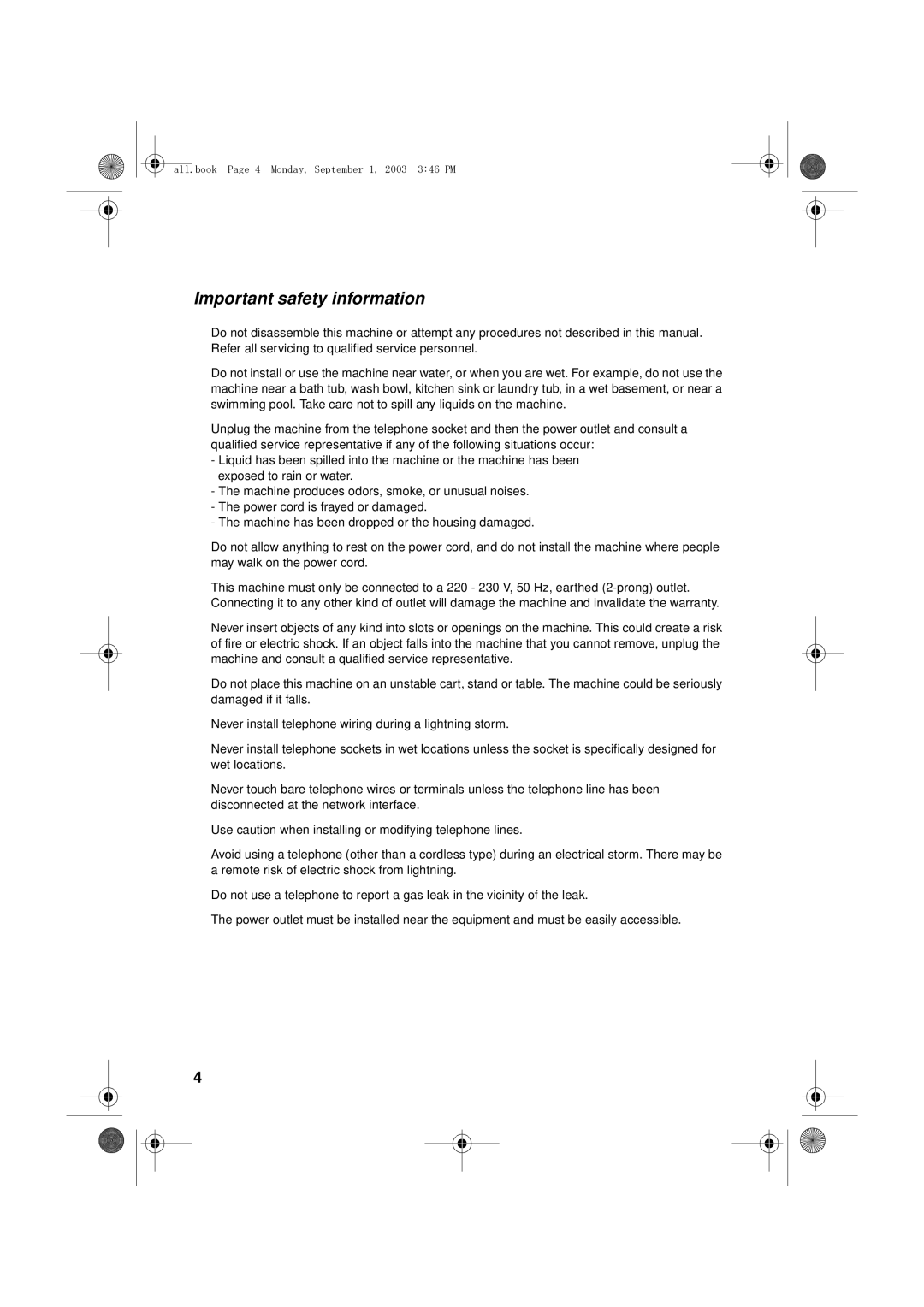 Sharp UX-D50 manual Important safety information 