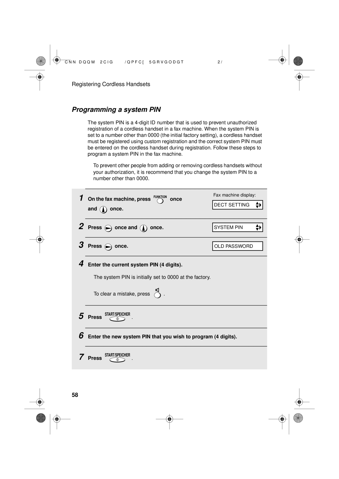 Sharp UX-D50 Programming a system PIN, On the fax machine, press Funktion once Once, Enter the current system PIN 4 digits 