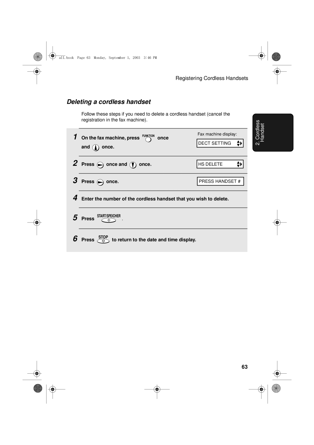 Sharp UX-D50 manual Deleting a cordless handset 