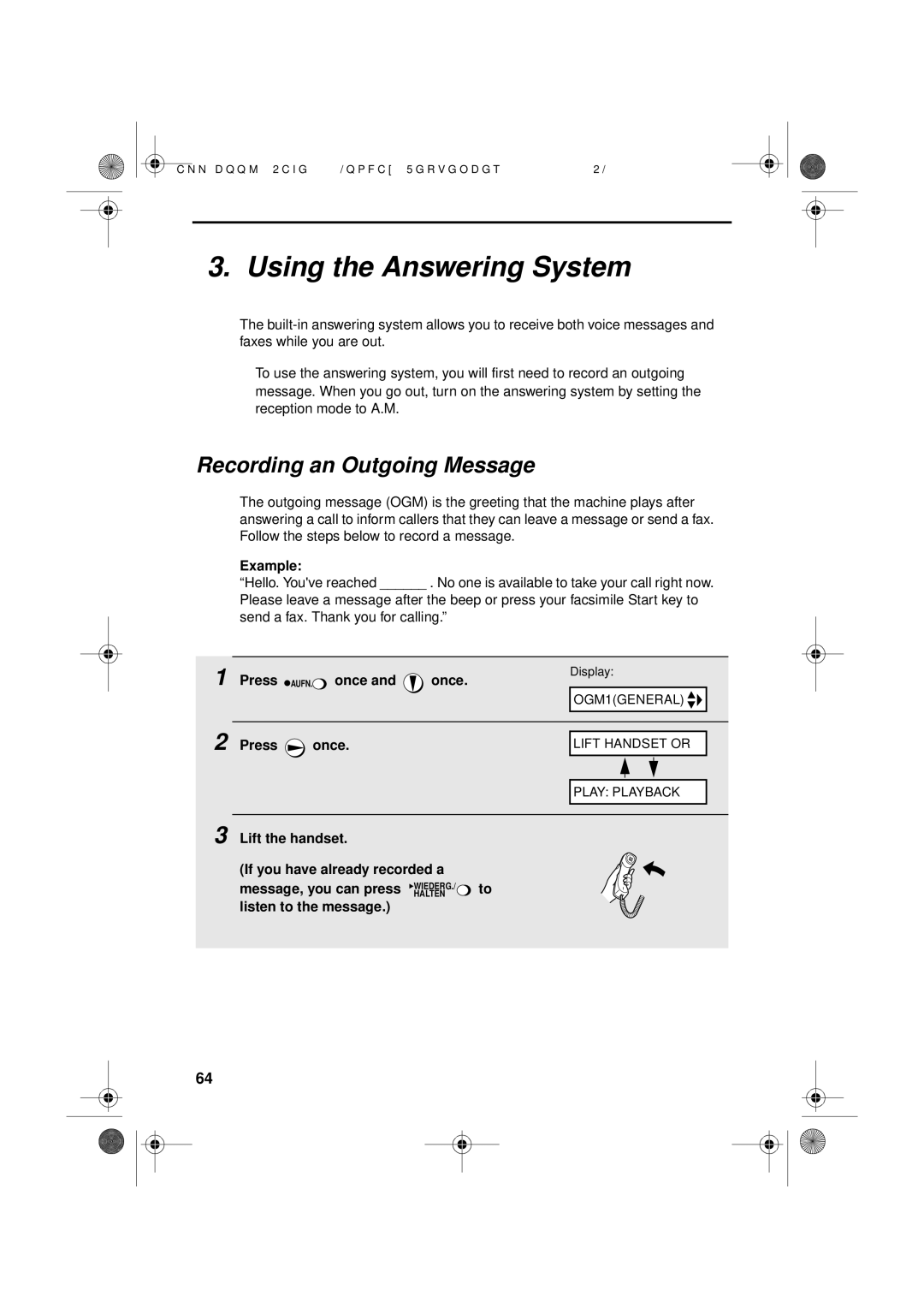 Sharp UX-D50 manual Using the Answering System, Lift the handset If you have already recorded a 