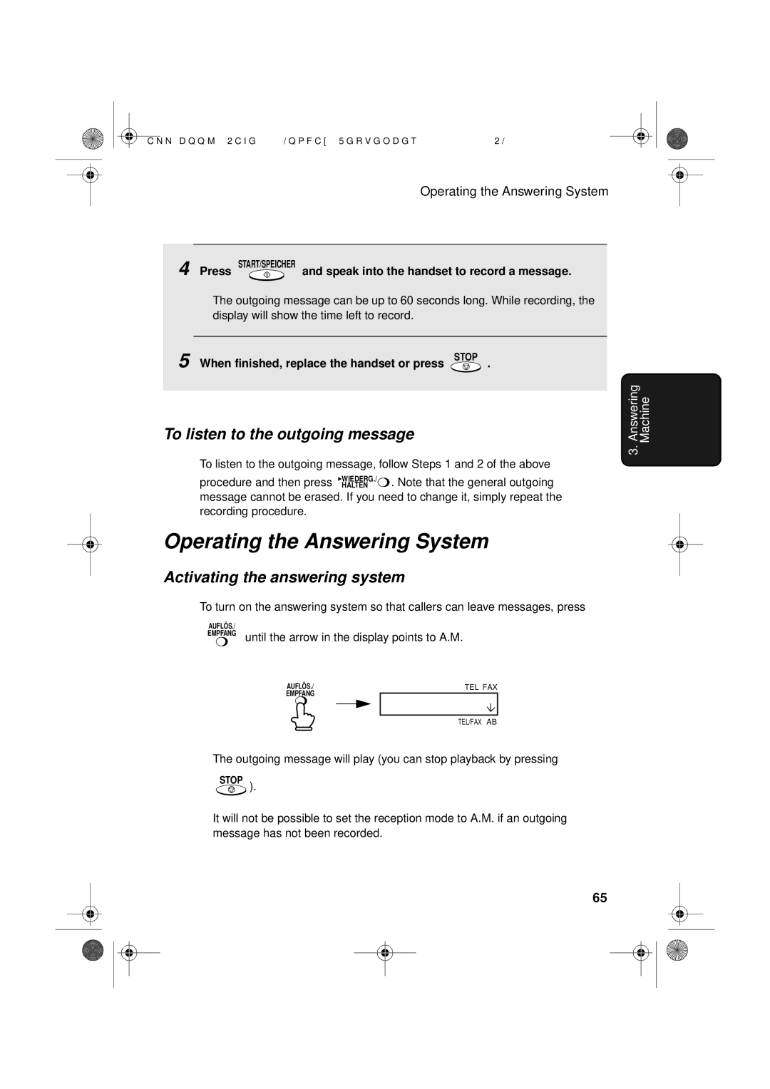 Sharp UX-D50 manual Operating the Answering System, To listen to the outgoing message, Activating the answering system 