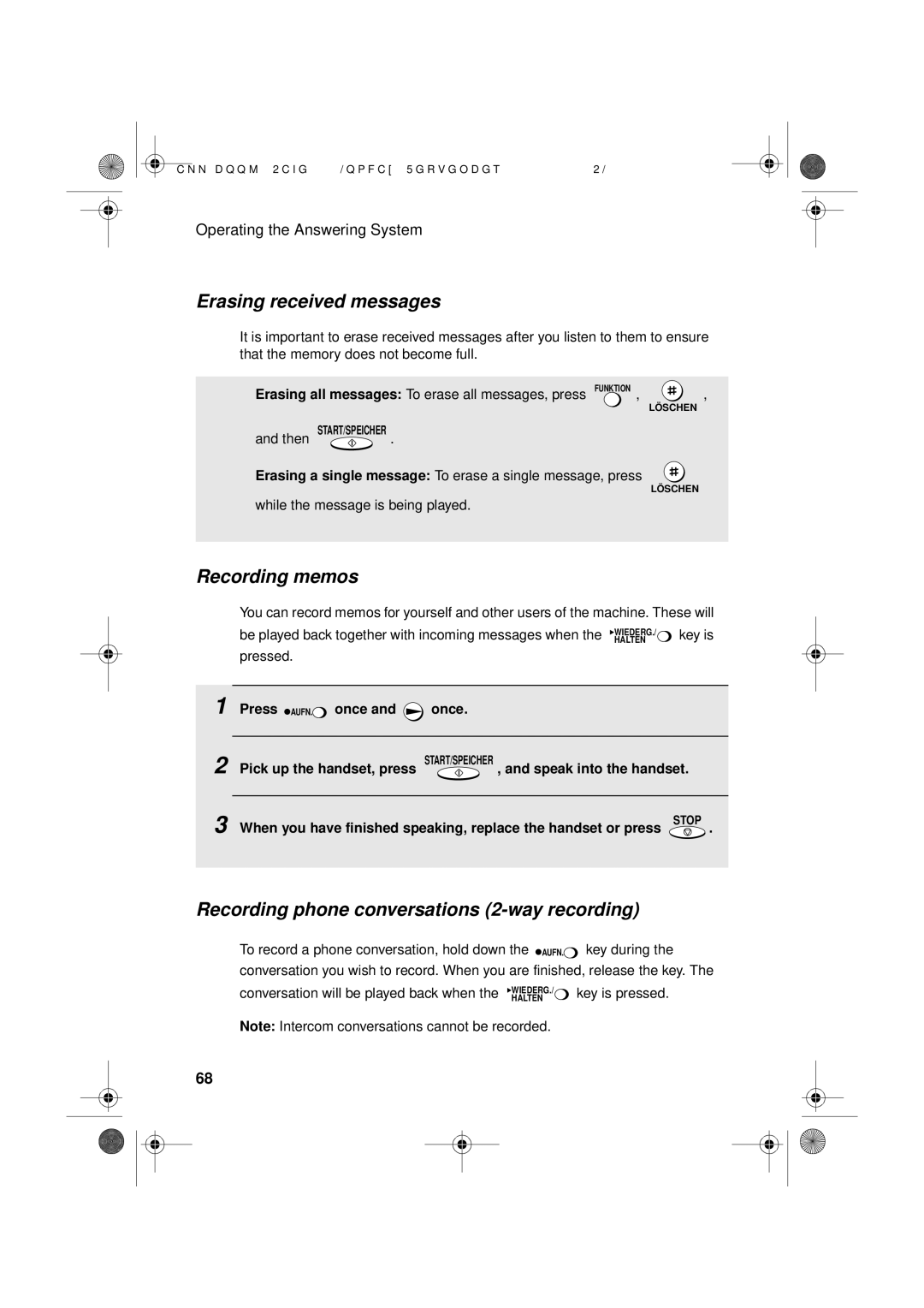 Sharp UX-D50 manual Erasing received messages, Recording memos, Recording phone conversations 2-way recording 