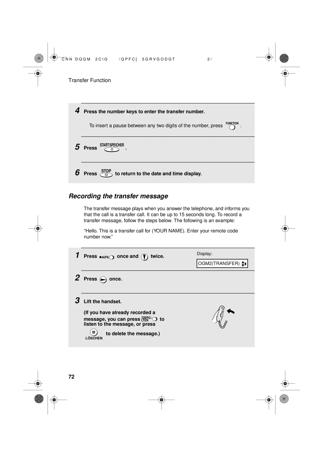 Sharp UX-D50 Recording the transfer message, Press the number keys to enter the transfer number, Press AUFN. once Twice 