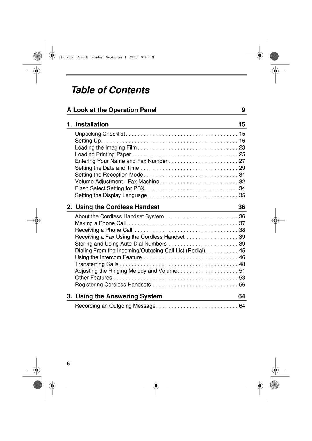 Sharp UX-D50 manual Table of Contents 