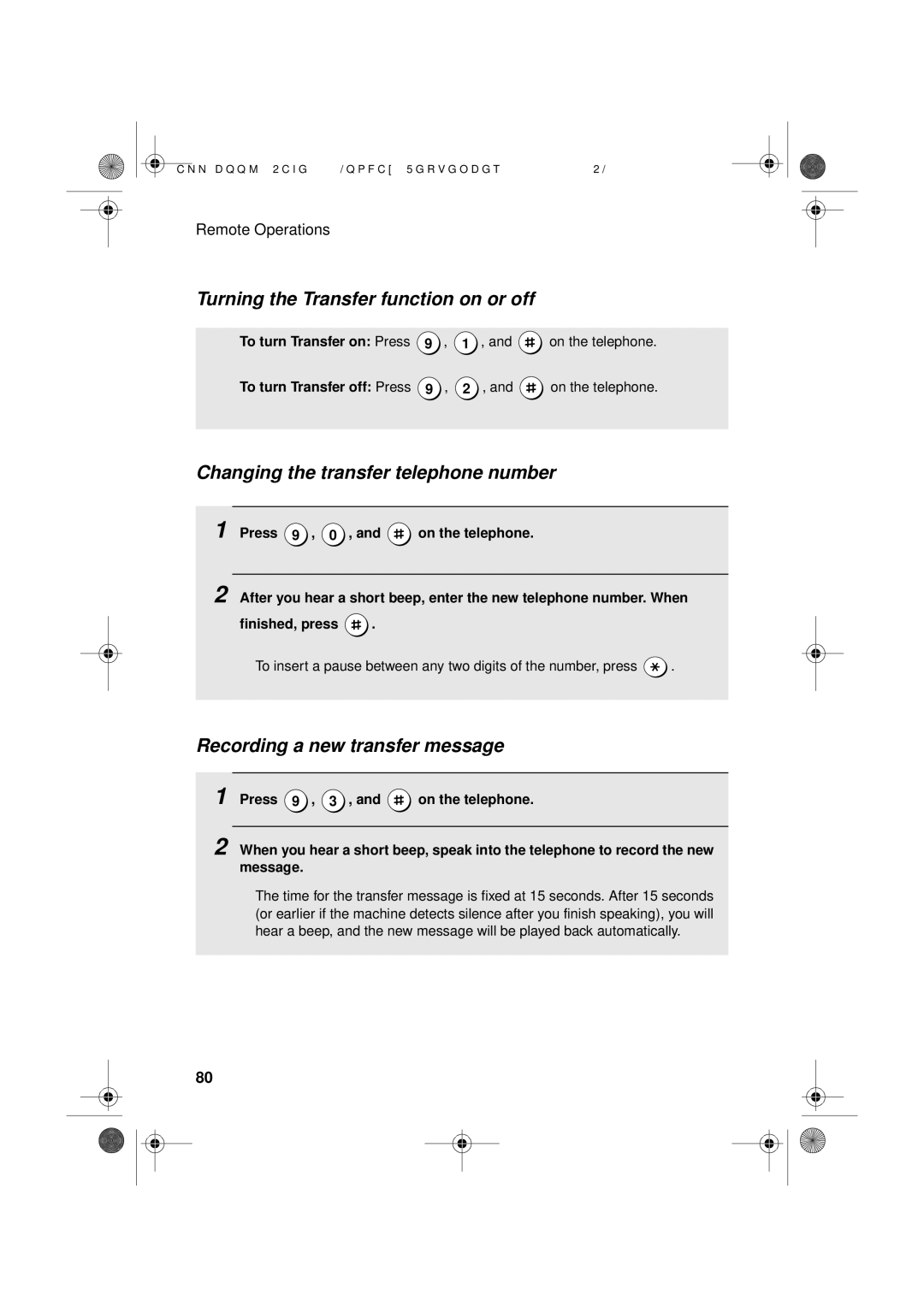 Sharp UX-D50 Turning the Transfer function on or off, Changing the transfer telephone number, To turn Transfer on Press 