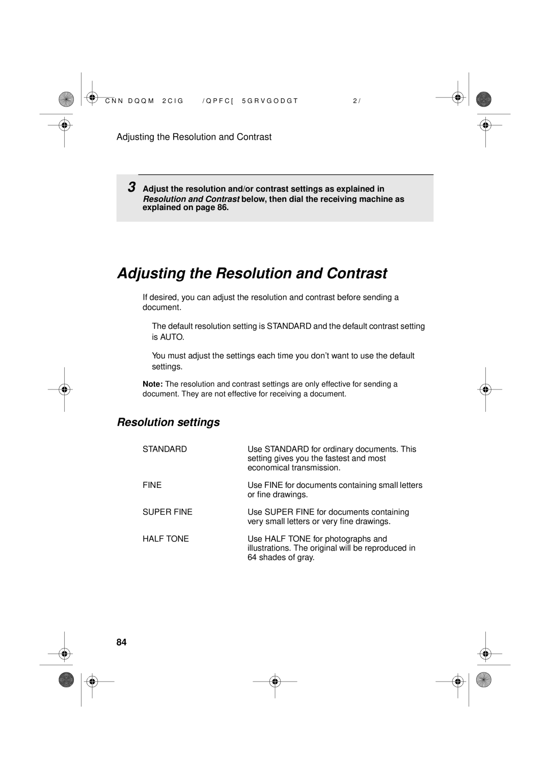 Sharp UX-D50 manual Adjusting the Resolution and Contrast, Resolution settings 