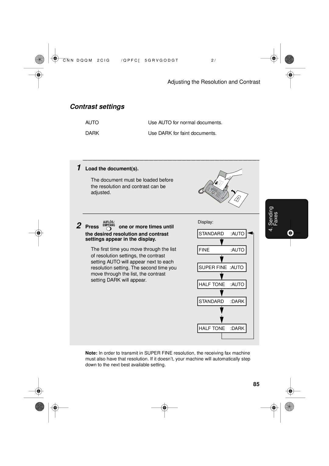 Sharp UX-D50 manual Contrast settings, Load the documents 