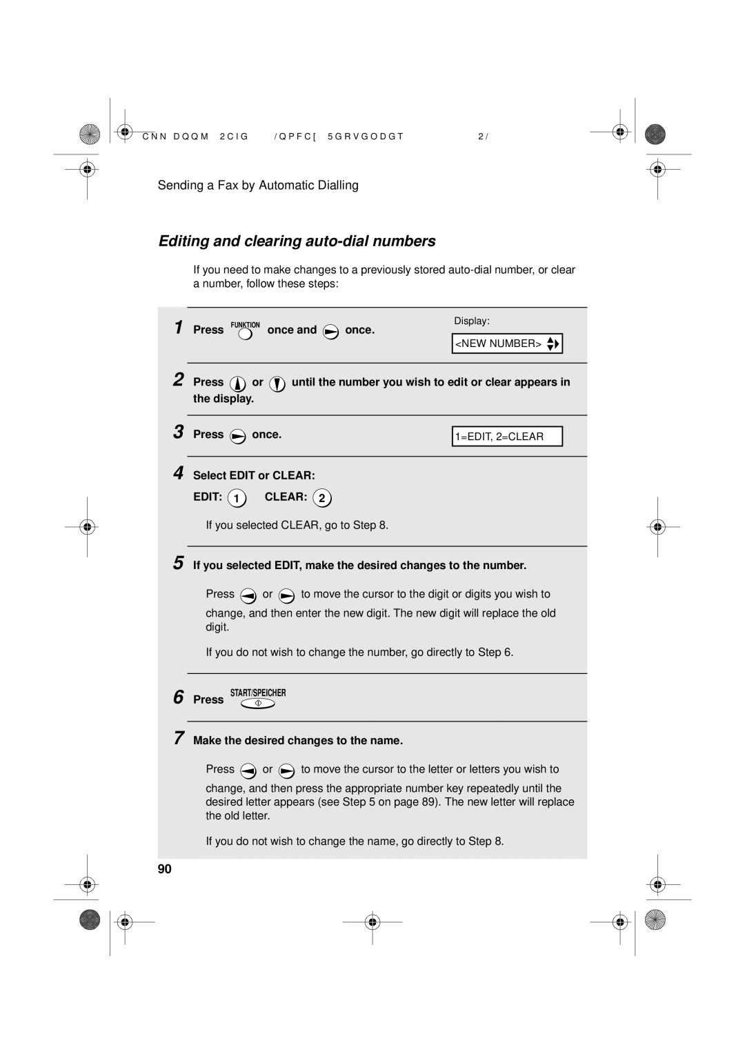 Sharp UX-D50 manual Editing and clearing auto-dial numbers, Press Funktion once Once, Select Edit or Clear 