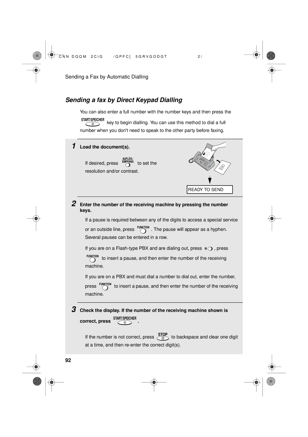 Sharp UX-D50 manual Sending a fax by Direct Keypad Dialling, Load the documents 